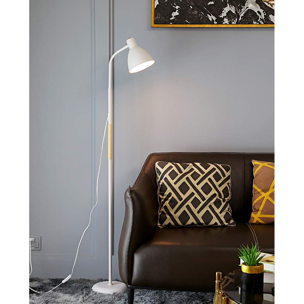 Modern Industrial Floor Lamp with Iron Shade - Adjustable Standing Light for Living Room & Bedroom, E27 Socket, White - Perfect for Reading, Working & Home Decor
