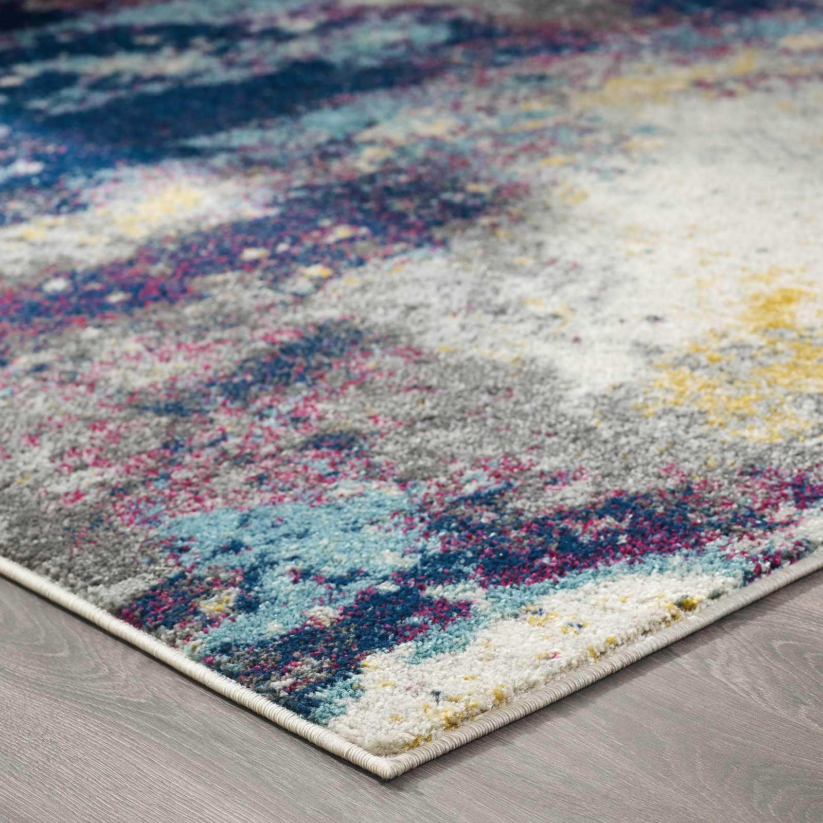 Modern Contemporary Urban Design Blue Area Rug - Soft Fabric Floor Carpet for Living Room, Lounge & Bedroom Decor | Perfect for Home, Office & Apartment Style