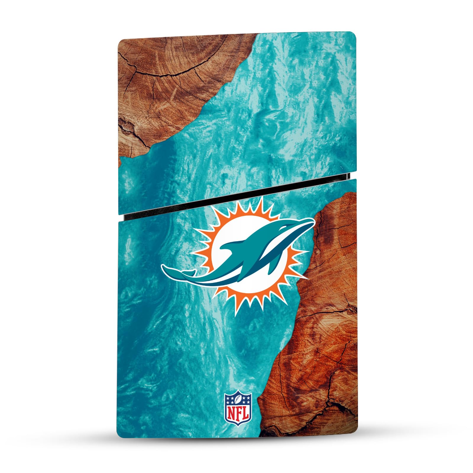 Official NFL Miami Dolphins Wood & Resin Vinyl Sticker Skin Compatible with Sony PlayStation 5 PS5 Slim/PRO Digital Edition Console - Perfect for Gaming Setups, Sports Fan Gifts & Console Customization