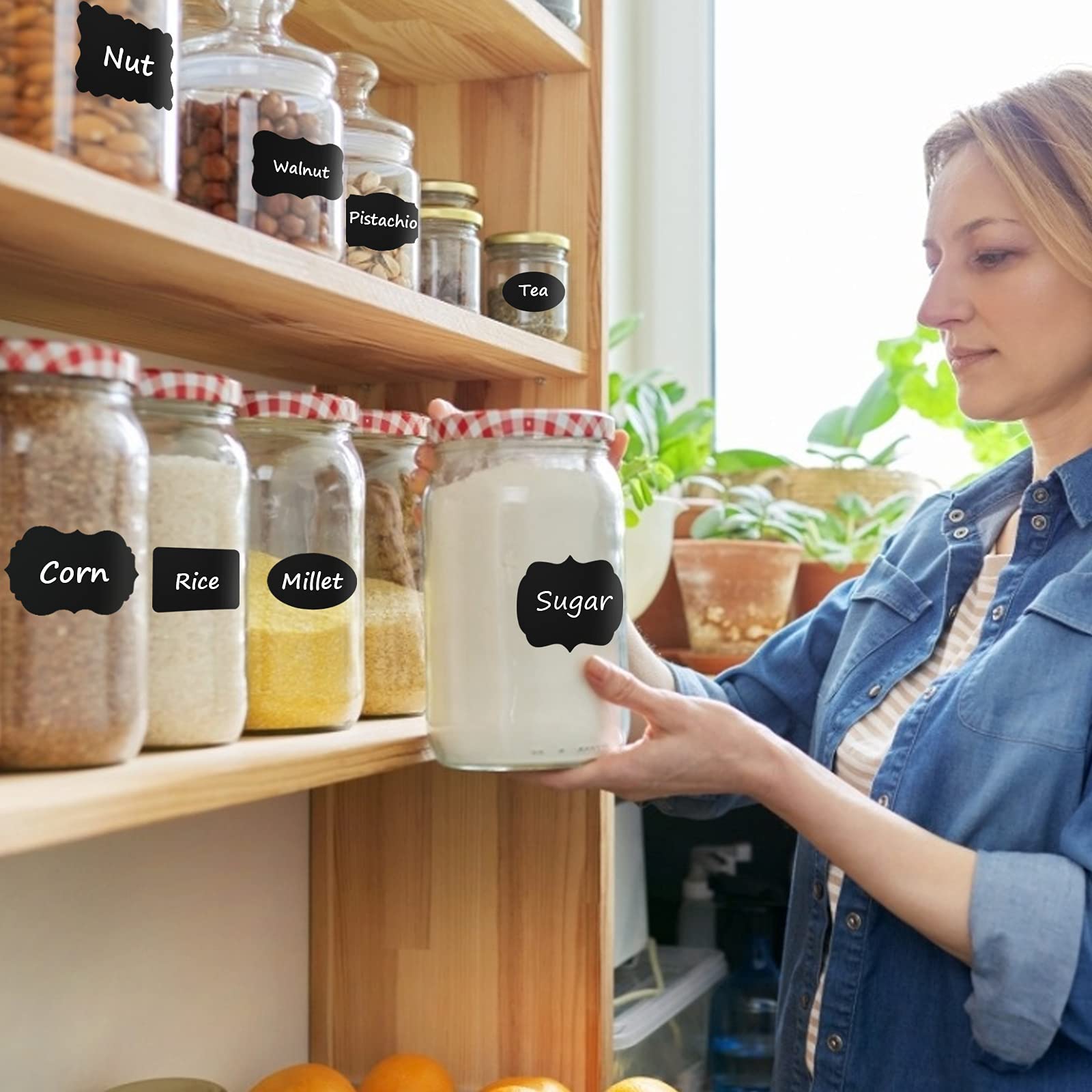 Erasable Chalkboard Labels - 120 Pcs Waterproof Reusable Sticker Labels with 1 Liquid Chalk Marker for Storage Bins, Mason Jars, Pantry & Office Organization (D-3 Shape) - Perfect for Home, Kitchen & Classroom Labeling