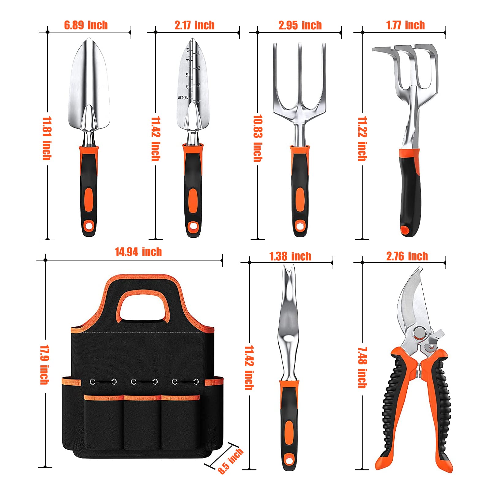 **Yuzee 9-Piece Premium Gardening Tool Set - Heavy Duty Hand Tools Kit with Gloves, Pruning Shears, Rake, Tote Bag, Trowel & Watering Can - Ideal Gift for Women & Men - Perfect for Home Garden, Backyard, Lawn & Outdoor Planting**