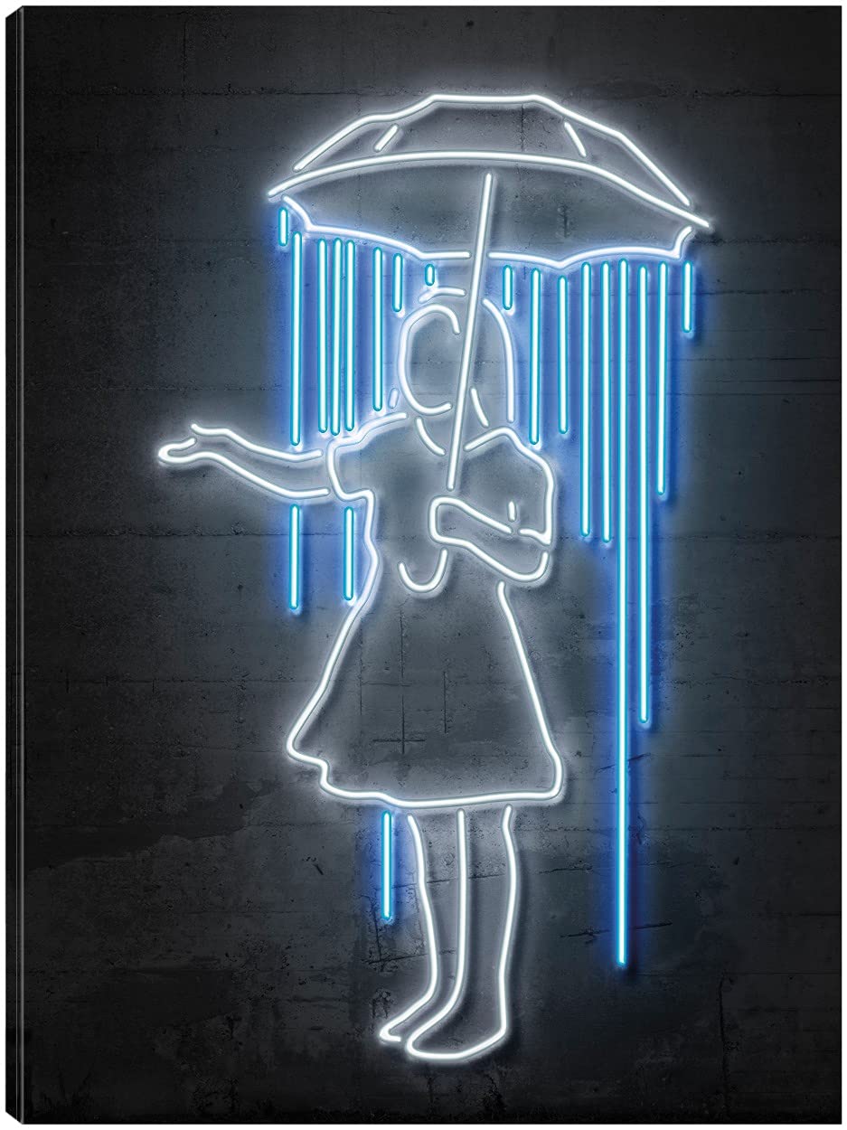 Hand-Painted Canvas Wall Art - 'Umbrella Girl' by Octavian Mielu - 24x32 Inch Gallery Wrapped Painting - Perfect for Living Room, Bedroom, Office Decor - Ready to Hang Home & Office Wall Decor - Ideal Gift for Housewarming & Birthday