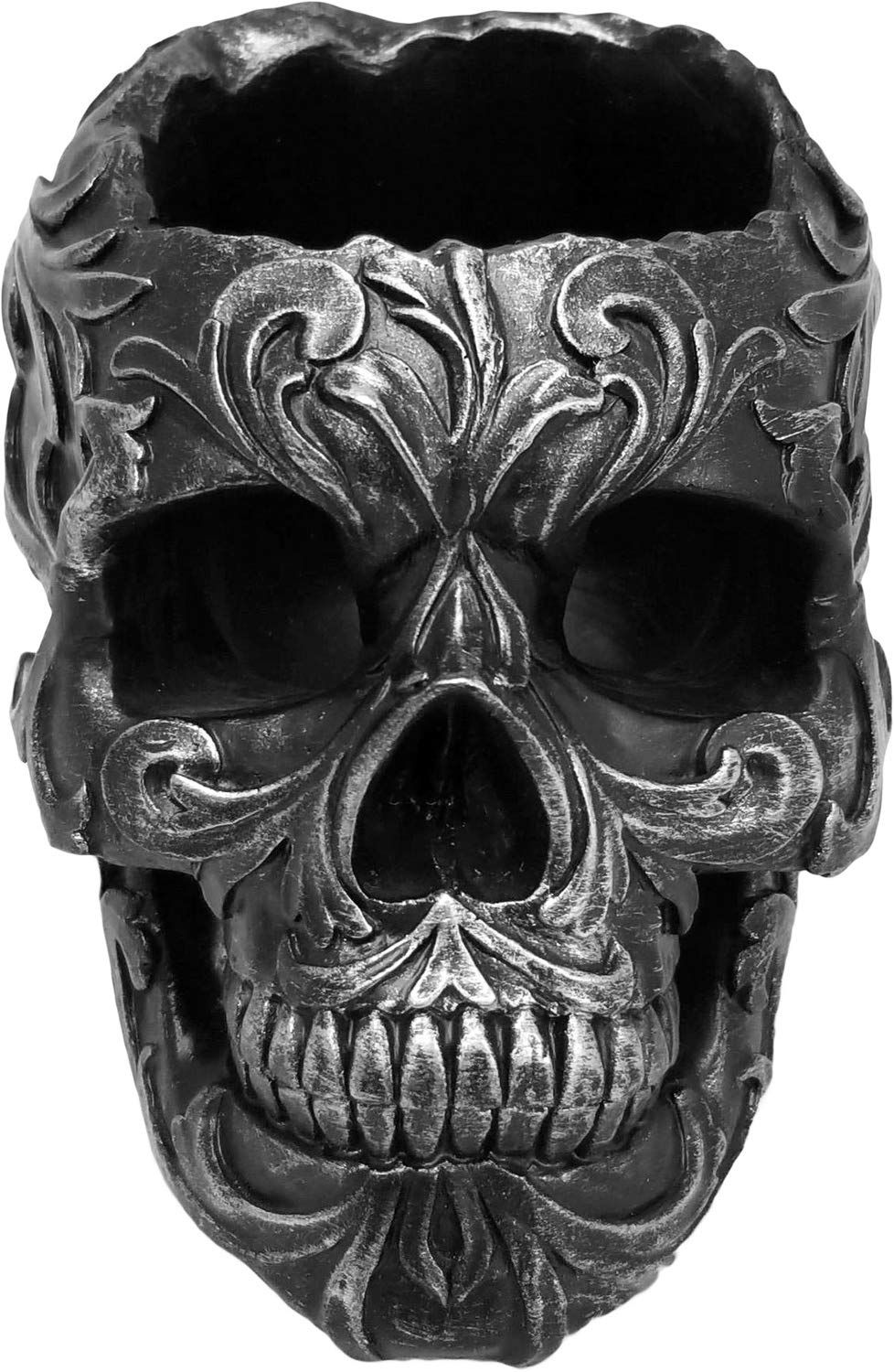 DWK Skull Victorian Gothic Decorative Pen Holder - Gothic Office Supplies & Black Desk Organizers - Halloween Desk Decor (5 Inches) - Perfect for Dark Aesthetic Workspace & Gothic Home Decor