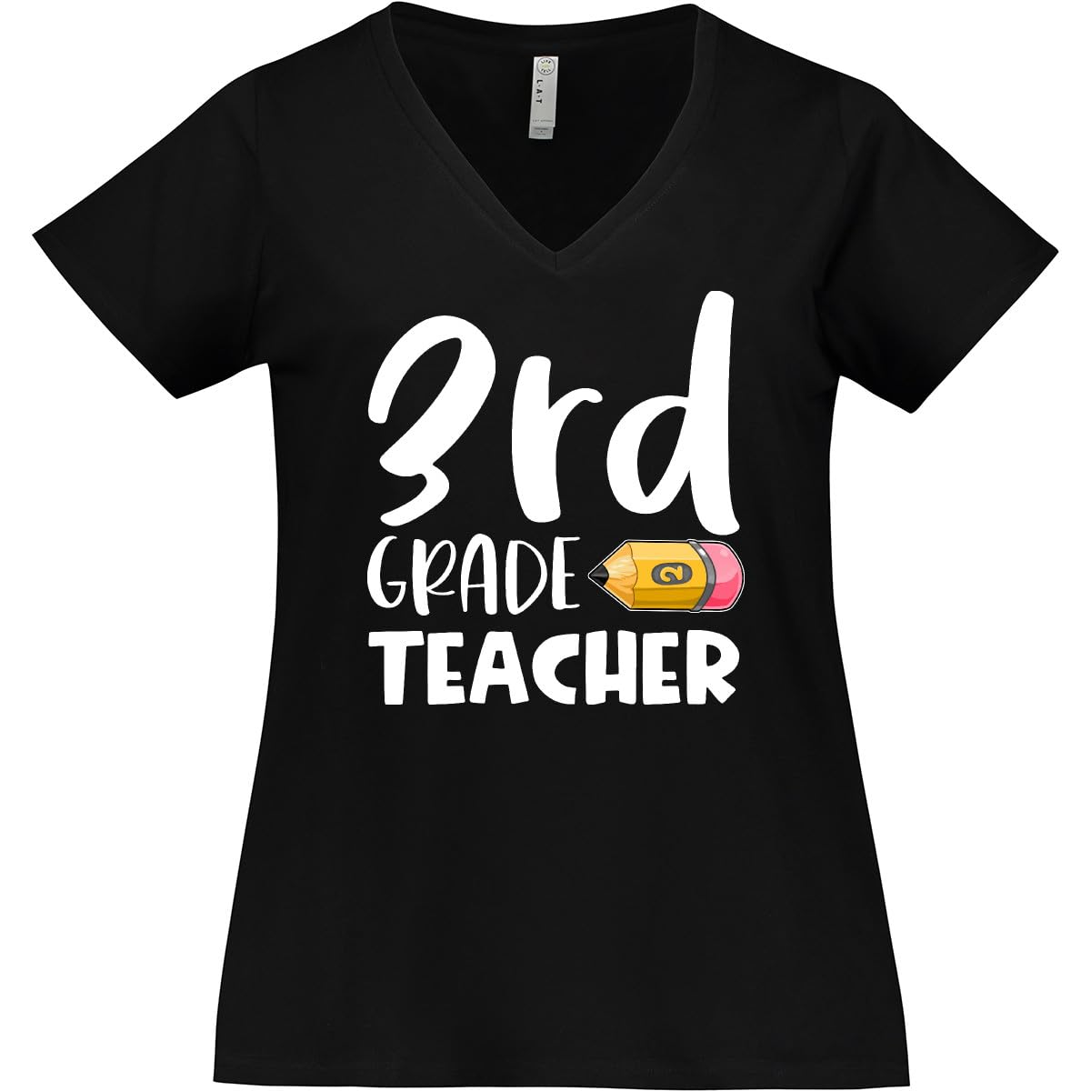Inktastic Third Grade Teacher Pencil Design Women's Plus Size V-Neck T-Shirt - Comfortable Casual Tee for School, Teaching & Everyday Wear