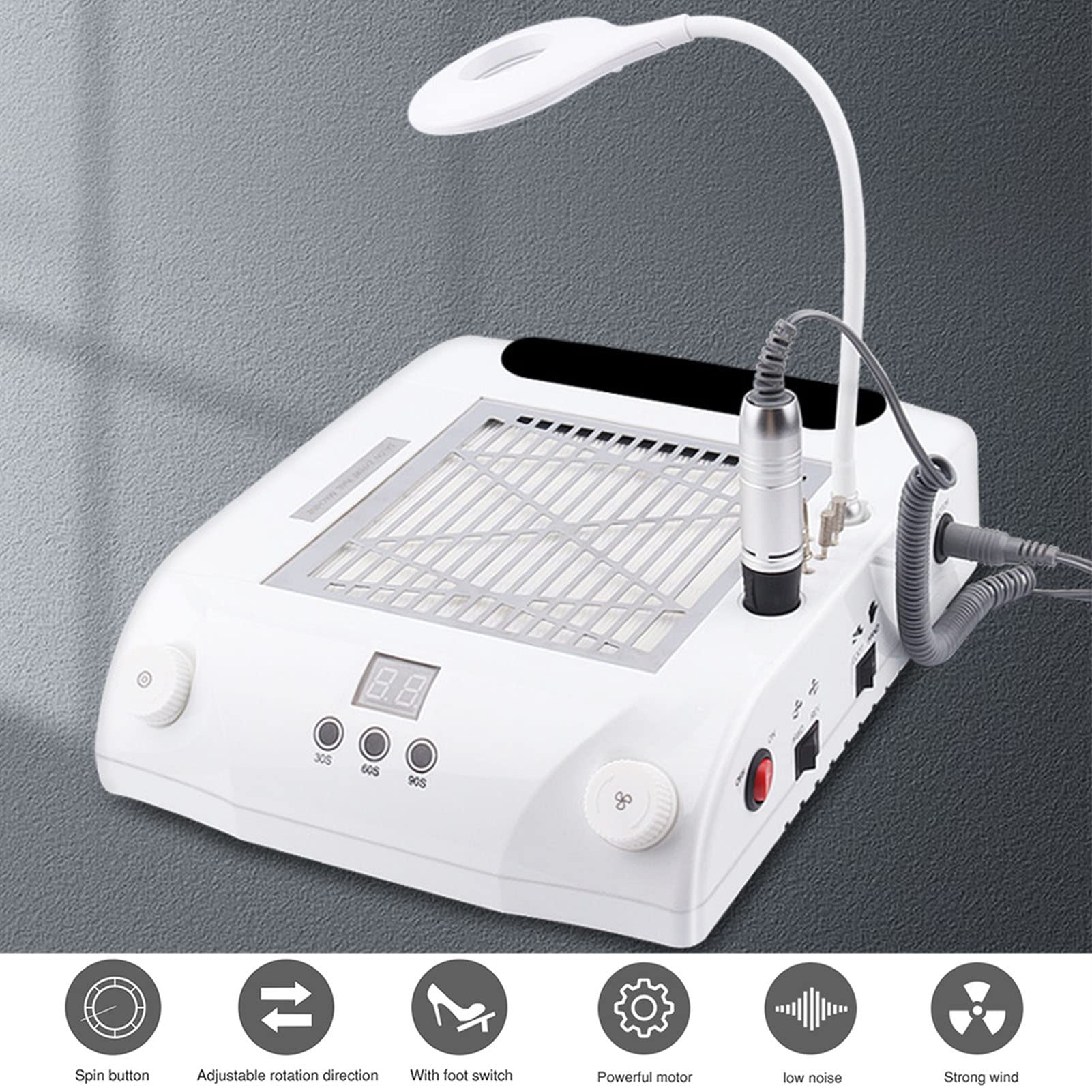 Professional 6-in-1 Nail Drill & Dust Collector Kit - 108W Electric Nail File Machine with LED Nail Lamp & Vacuum Cleaner for Acrylic Nails - Perfect for Salon, Home Manicure & Nail Art Enthusiasts