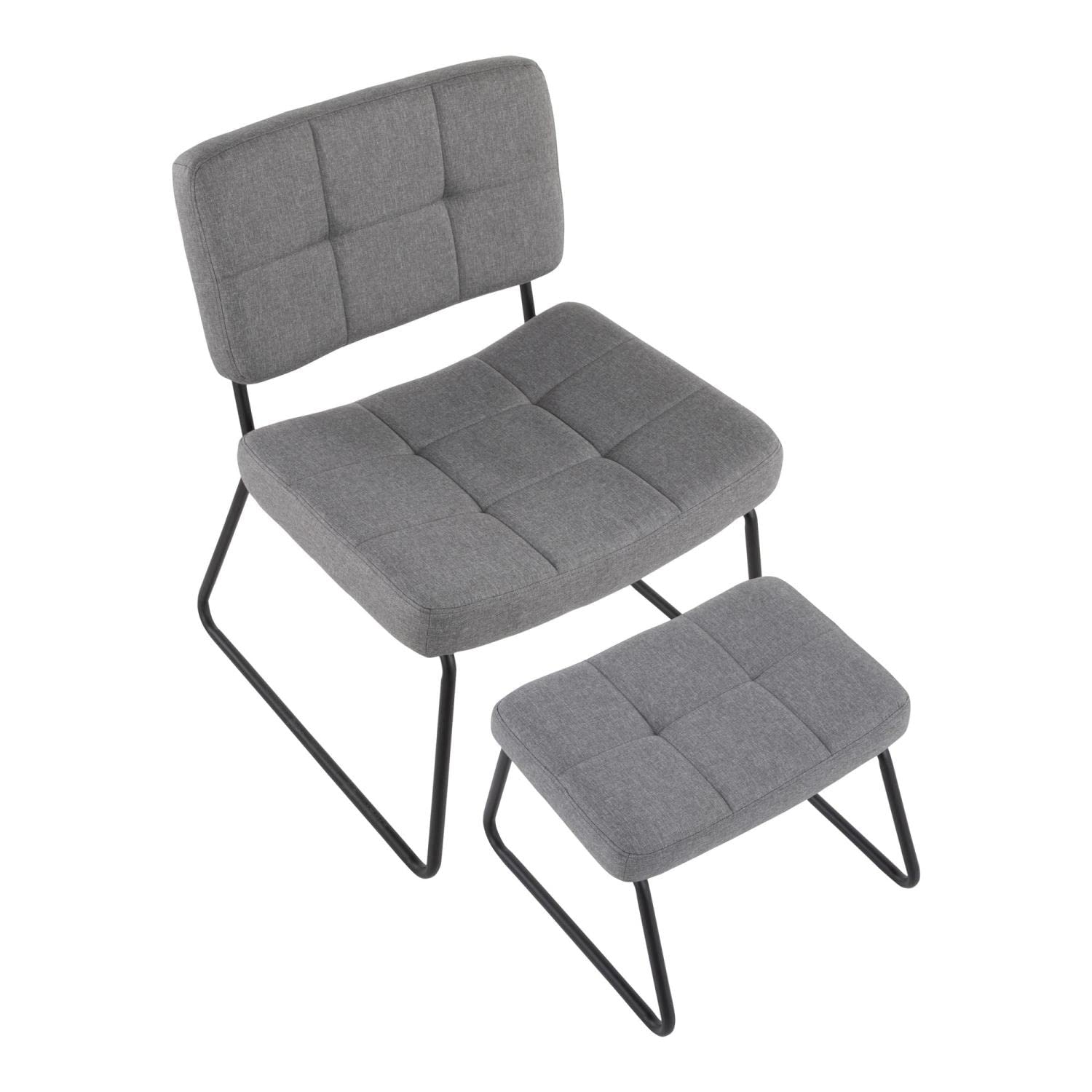 LumiSource Stout Lounge Chair with Ottoman - Grey & Black Fabric Armless Accent Chair for Living Room & Bedroom - Contemporary Comfortable Seating for Relaxing, Reading & Lounging