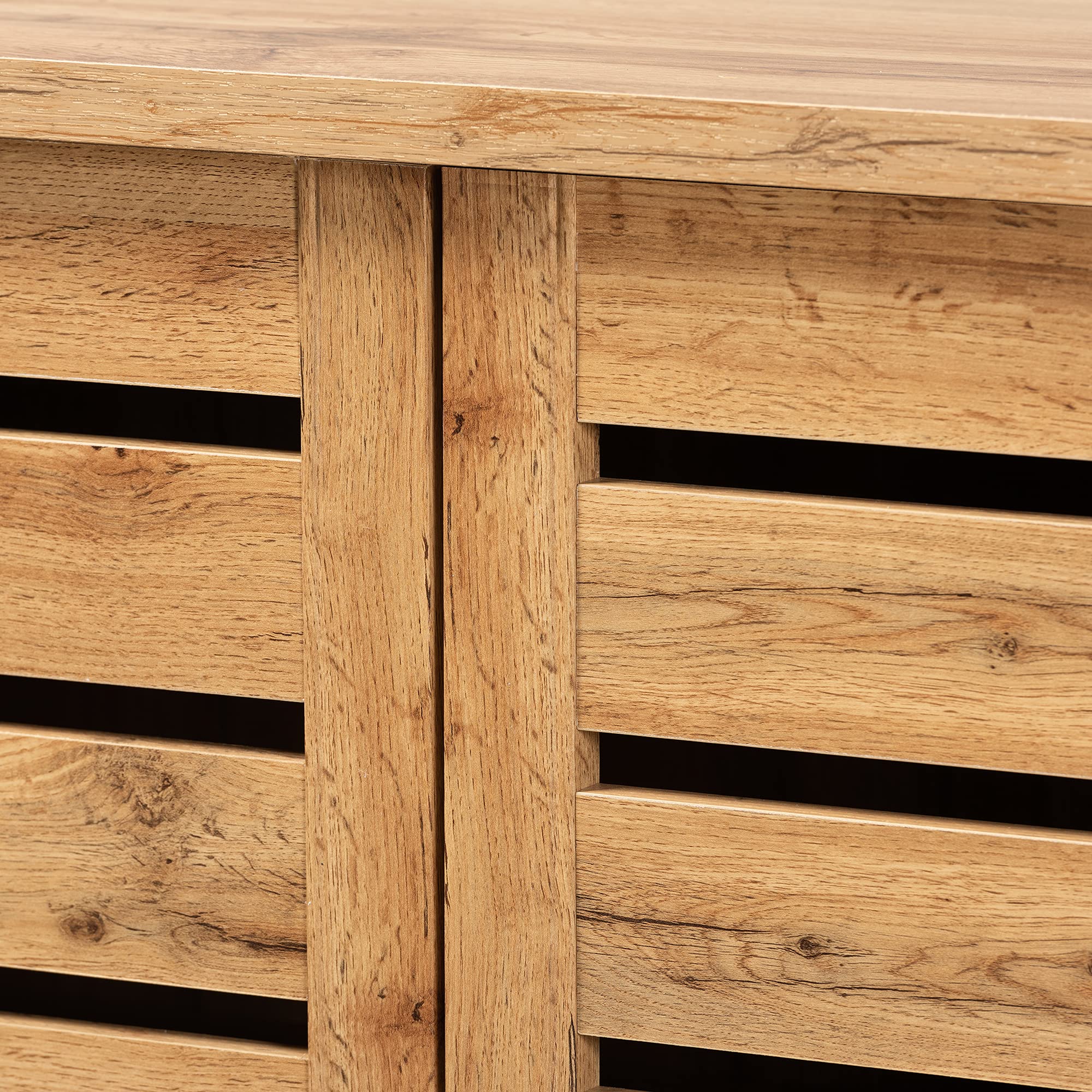 Baxton Studio Adalwin Modern Shoe Cabinet - 2-Door Oak Storage Organizer with Brown Finish | Perfect for Entryway, Closet & Bedroom Shoe Organization