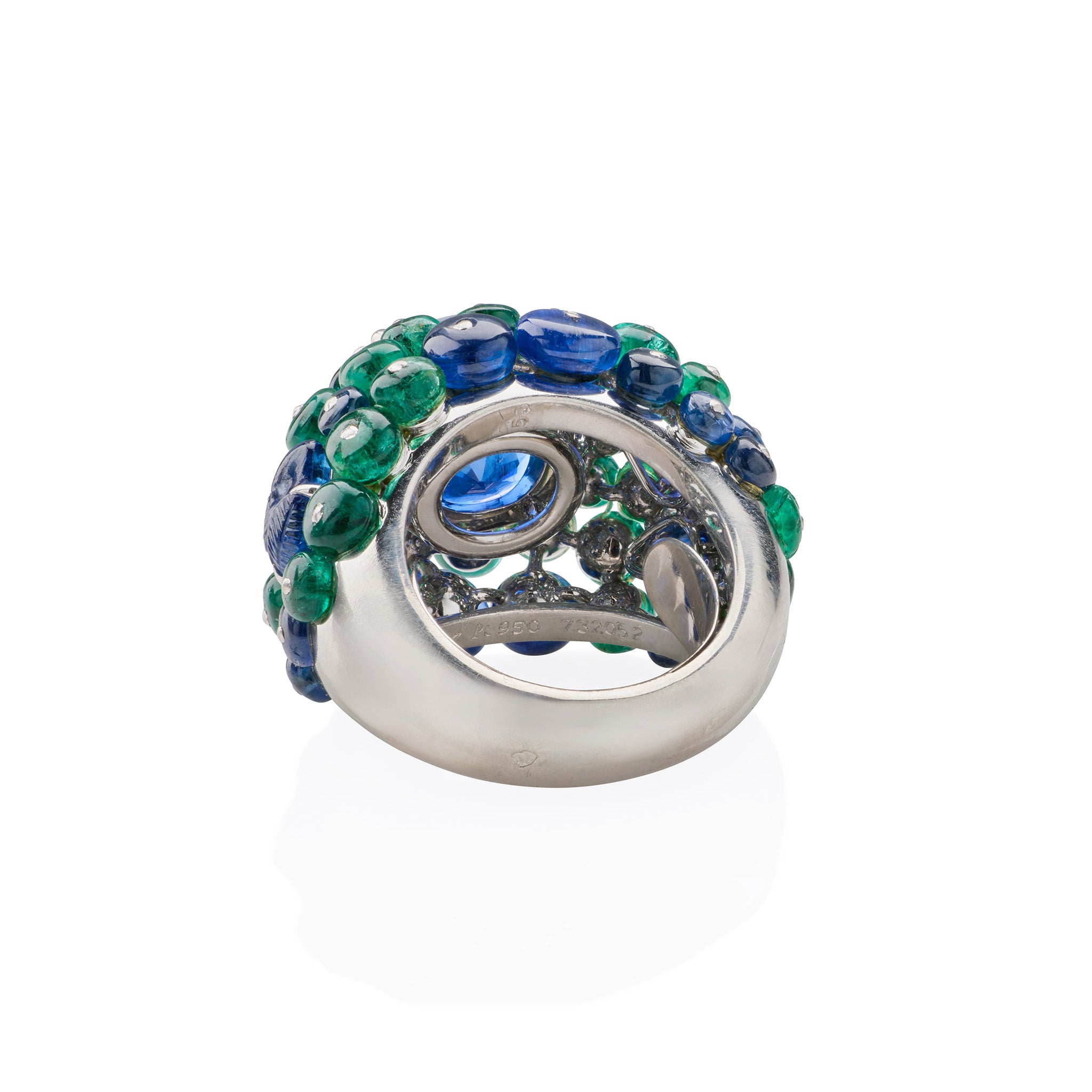 Cartier Paris Ceylon Sapphire & Emerald Boule Ring - 18K Gold Vintage Jewelry for Women, Luxury Statement Cocktail Ring for Parties, Weddings & Special Occasions