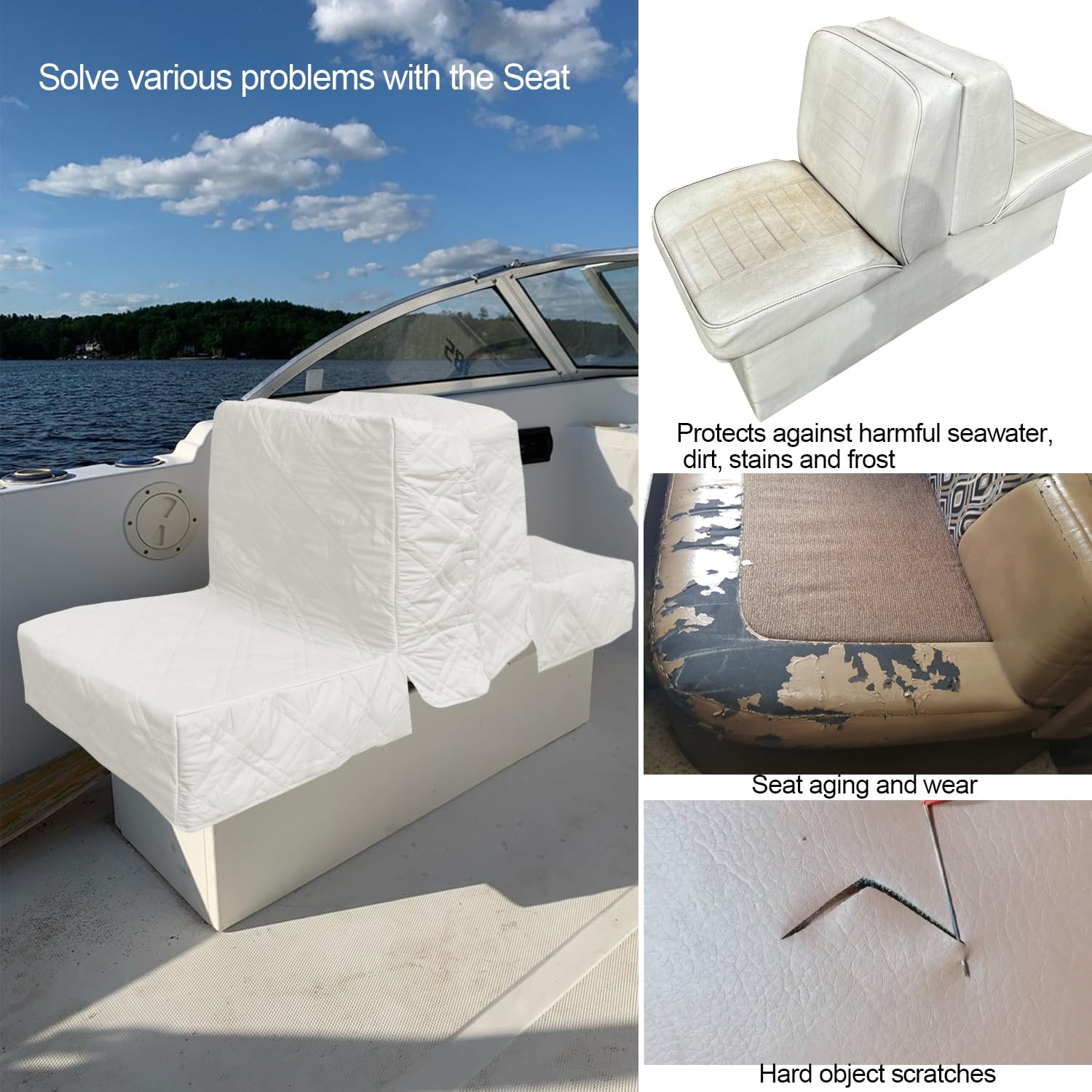 Premium Back to Back Boat Seat Covers - Waterproof Replacement Lounge Covers with Soft Microfiber Fabric (2-Pack, Ivory White) | Perfect for Marine Upholstery Protection & Damaged Seat Repair