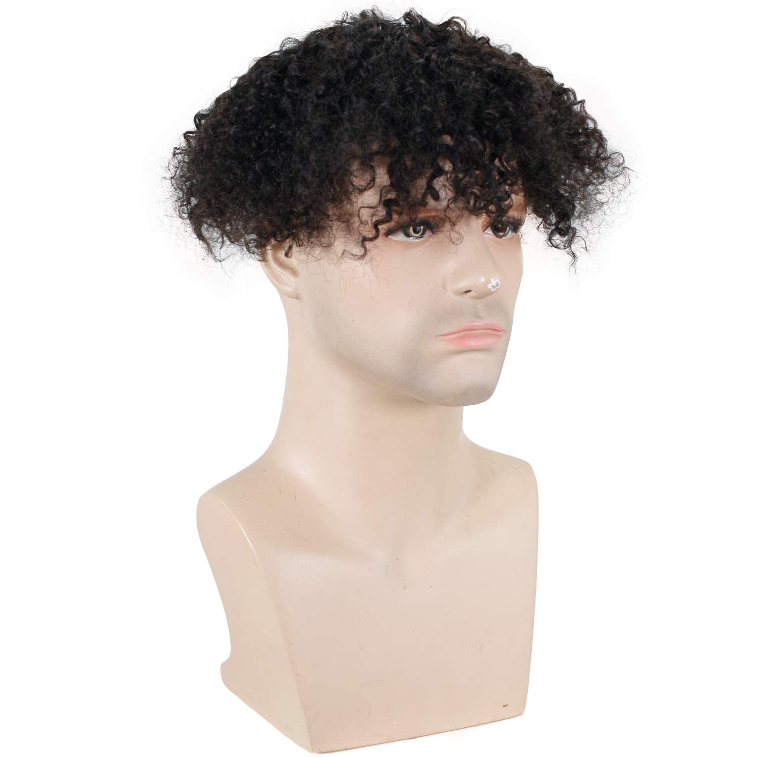 Dreambeauty Men's Toupee 100% Remy Human Hair - Natural Black Curly Hair Replacement System with Thin Skin Mono Net & PU Perimeter (10x8 Inch) | Realistic Hairpiece for Thinning Hair & Baldness Cover | Perfect for Daily Wear, Special Occasions & Cosplay