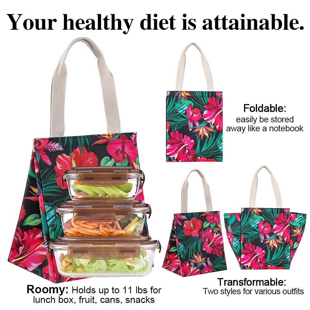 iknoe Insulated Lunch Bag for Women & Men - 9L Reusable Thermal Lunch Tote, Large Portable Cooler for Work, Office, Picnic, Beach & Outdoor Activities (Botanical Design)