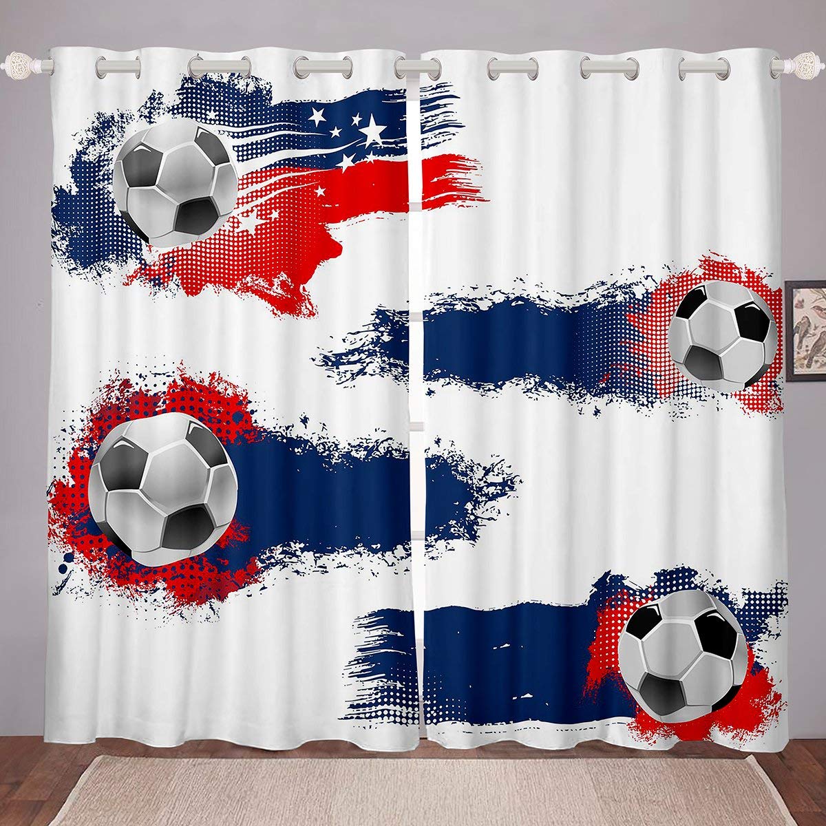 Boys Football Window Curtains - Soccer Themed Tie Dye Drapes for Kids, Girls & Teens (84x63 Inch) - Green, Blue, Red Grunge Sports Bedroom Decor - Perfect for Game Day, Birthday Parties & Sports-Themed Room Decorations