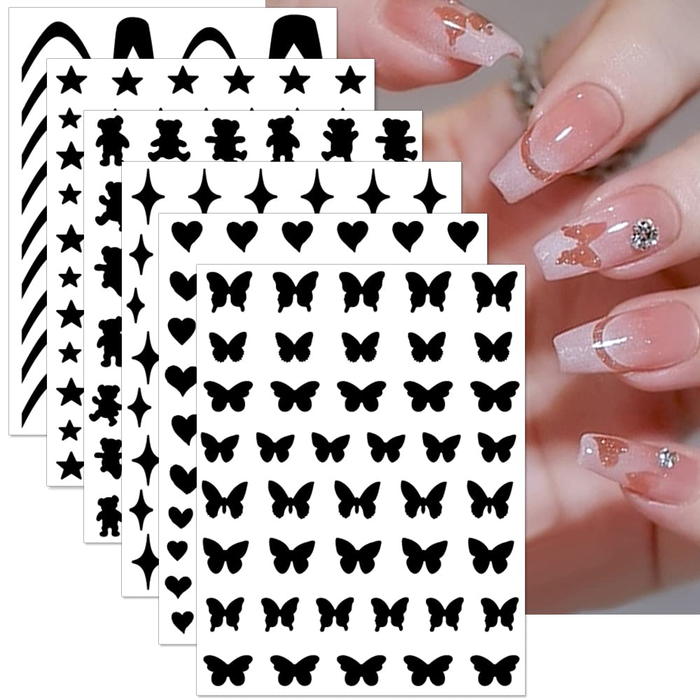Dornail 6 Sheets Airbrush Nail Stickers - French Tip, Butterfly, Star & Heart Nail Stencils for DIY Nail Art | Nail Decals Printing Templates for Salon & Home Manicure | Perfect for Parties, Weddings & Special Occasions