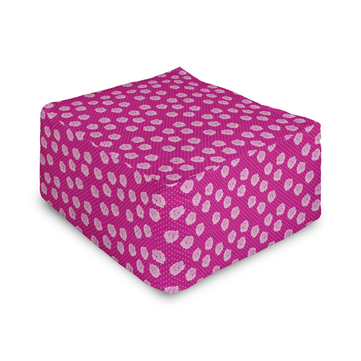 Ambesonne Hot Pink Rectangle Pouf Ottoman - Vintage Rose Pattern Foot Stool with Removable Cover, 25 Inch Under Desk Footrest for Living Room & Office - Perfect for Home Decor, Reading Nook & Lounge Areas
