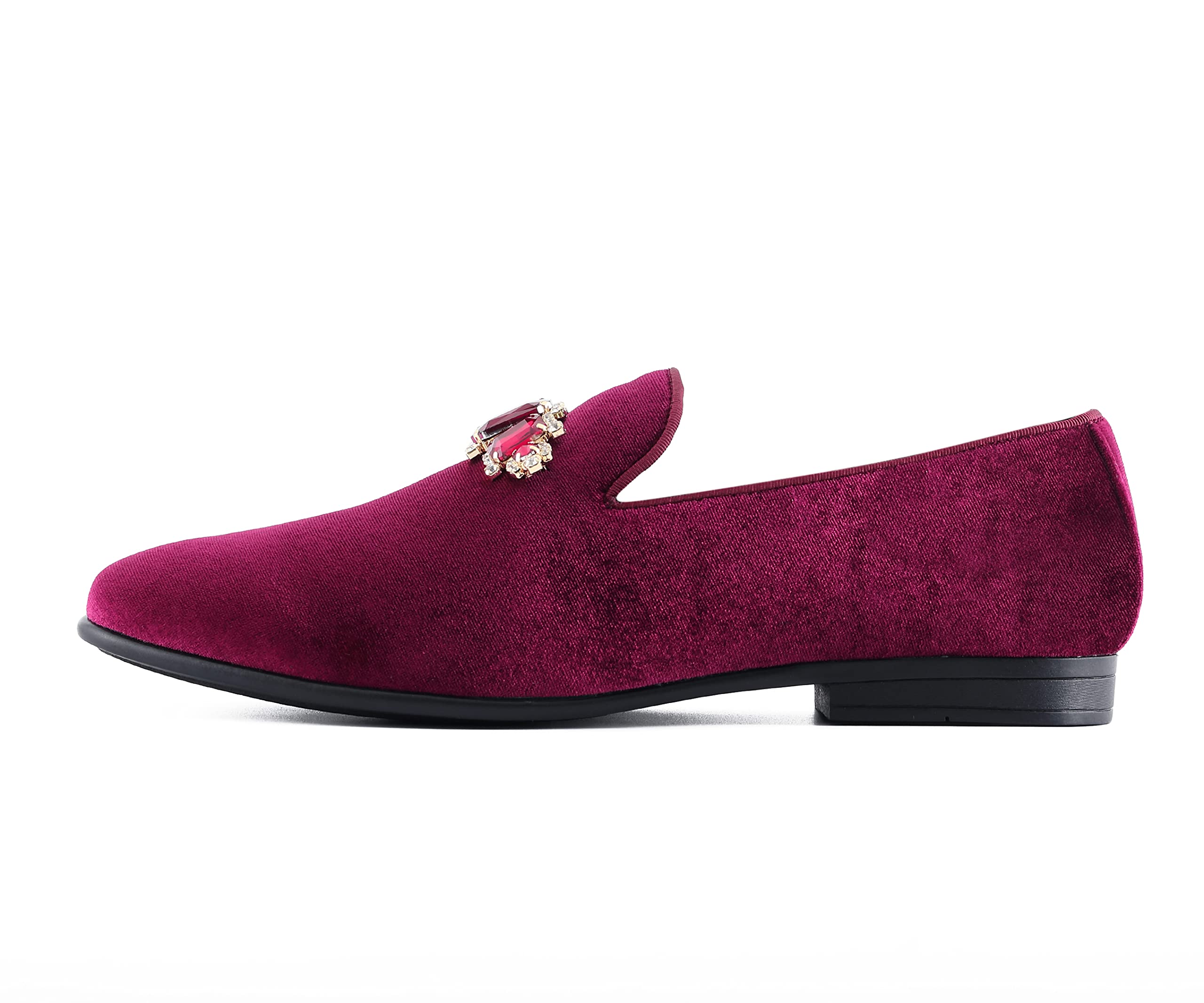 Amali Tiago Men's Faux Velvet Slip-On Loafers with Jeweled Bit & Matching Piping - Formal Tuxedo Dress Shoes for Weddings, Parties & Business Events