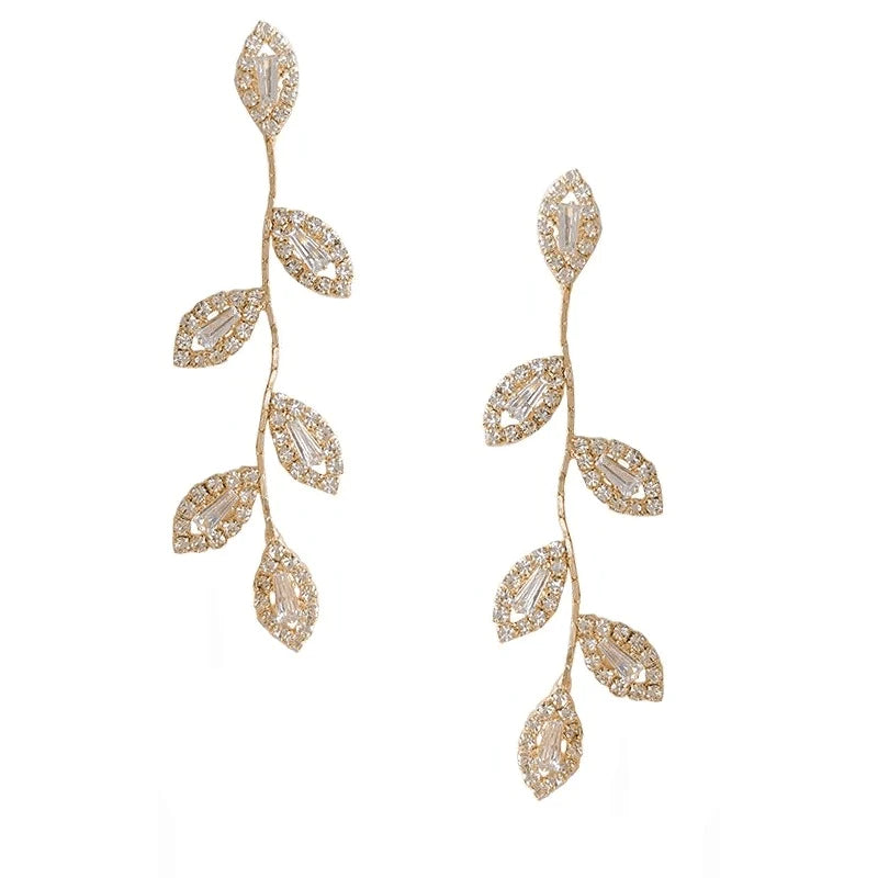 Elegant Gold Crystal Vine Wedding Earrings A9809 – Perfect for Bridal Jewelry, Prom, and Formal Occasions