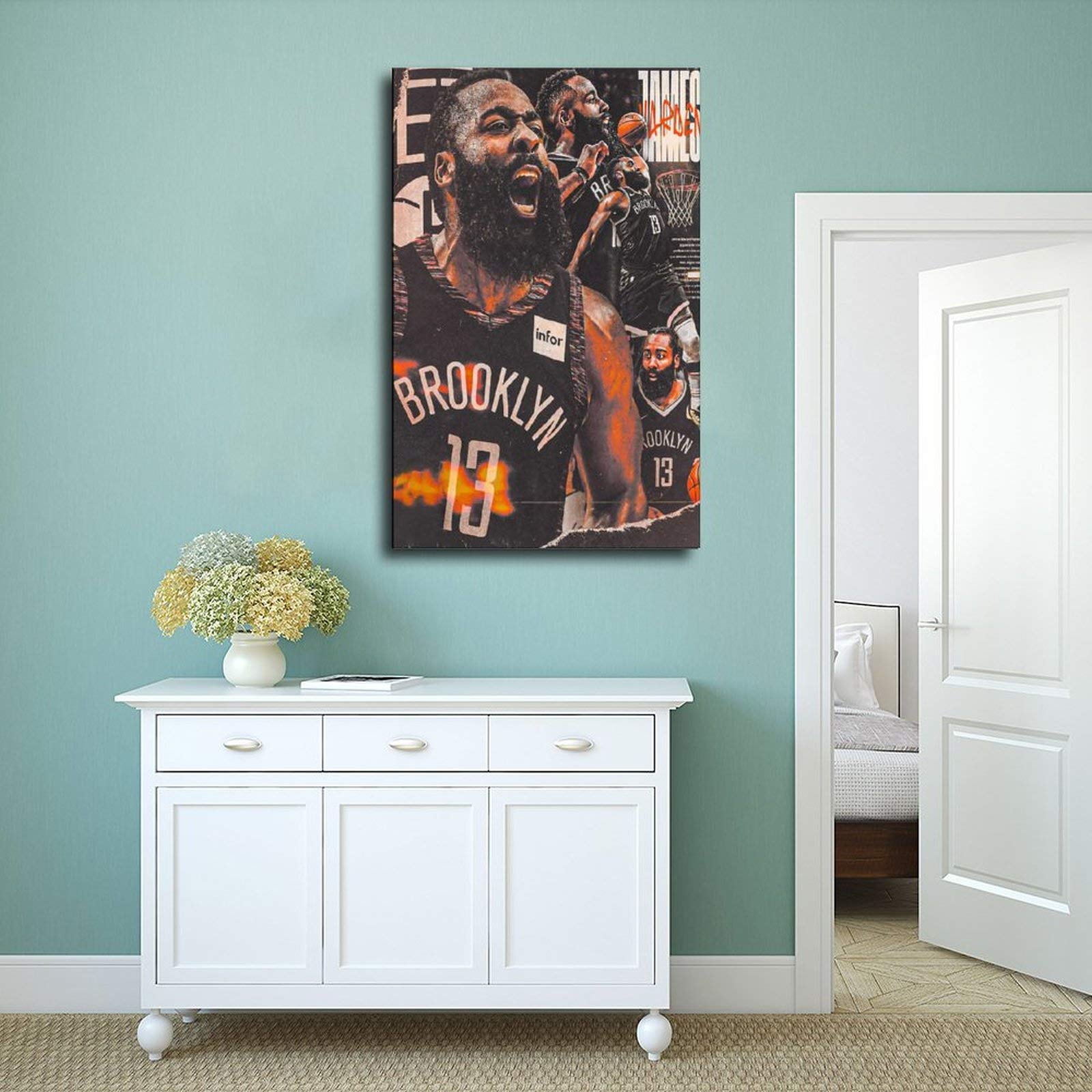 James Harden Brooklyn Nets Basketball Poster - 12x18 Inch (30x45cm) Canvas Wall Art, Photo Print Painting for Home, Living Room, Office & Man Cave Decor - Perfect Gift for NBA Fans & Sports Enthusiasts