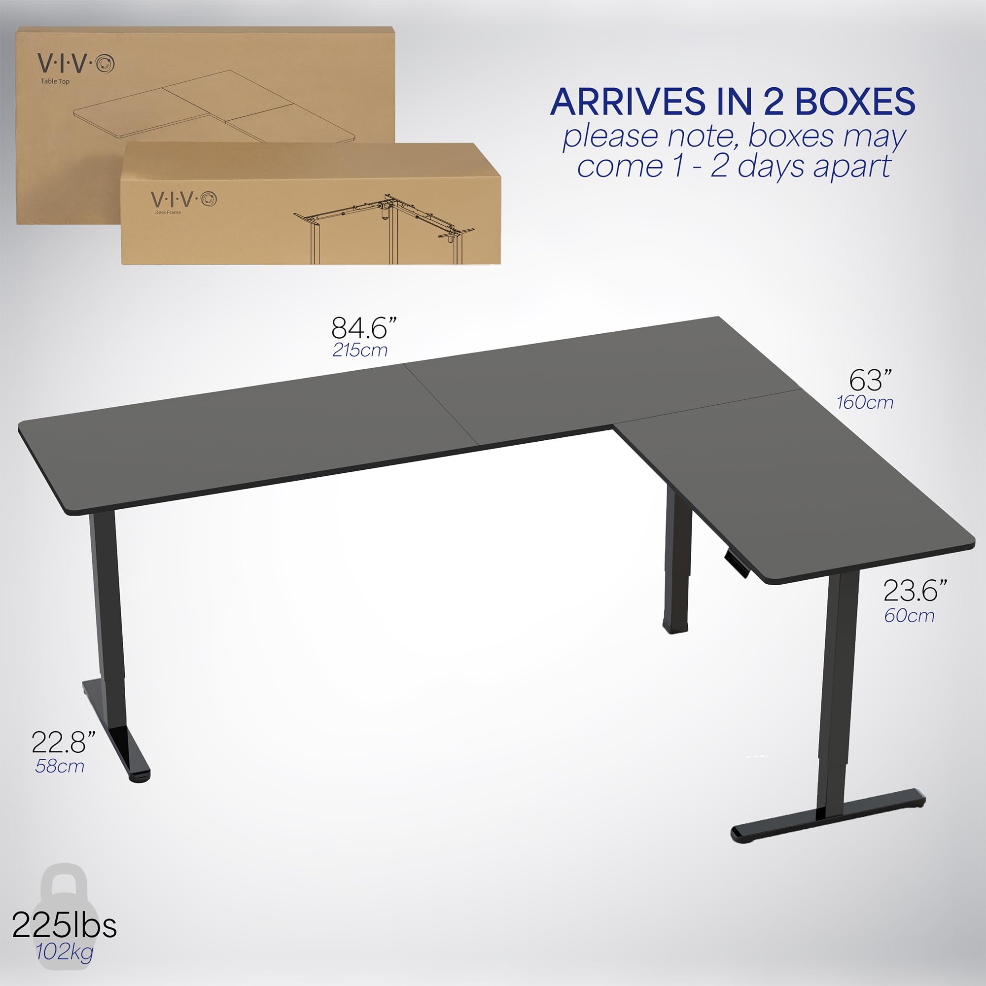VIVO Electric L-Shaped Standing Desk 84 x 63 Inches, Height Adjustable with Memory Controller, Black Top & Frame (DESK-E3CTBB-84) - Perfect for Home Office, Gaming Setup and Workspace Ergonomics