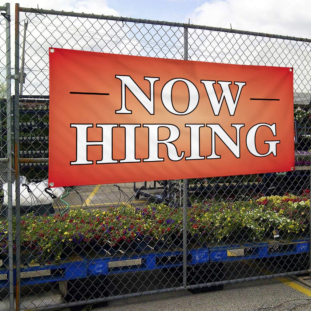 Custom Vinyl Banner - Weatherproof Outdoor Advertising Sign for Business, Now Hiring, Yard & Industrial Use - Multiple Sizes Available (60x144 Inches with 10 Grommets, Red) - Perfect for Storefronts, Construction Sites & Event Promotions