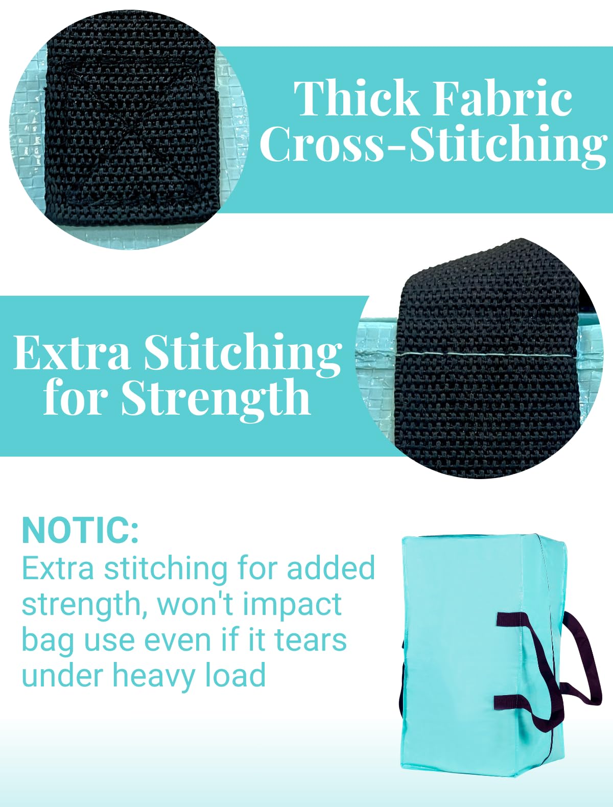 Extra Large Heavy Duty Moving Bags with Zipper & Backpack Straps - 2 Pack Durable Storage Totes for Clothes, College Moving Supplies & Packing - Perfect for Dorm, Travel & Home Organization (Ice Blue)