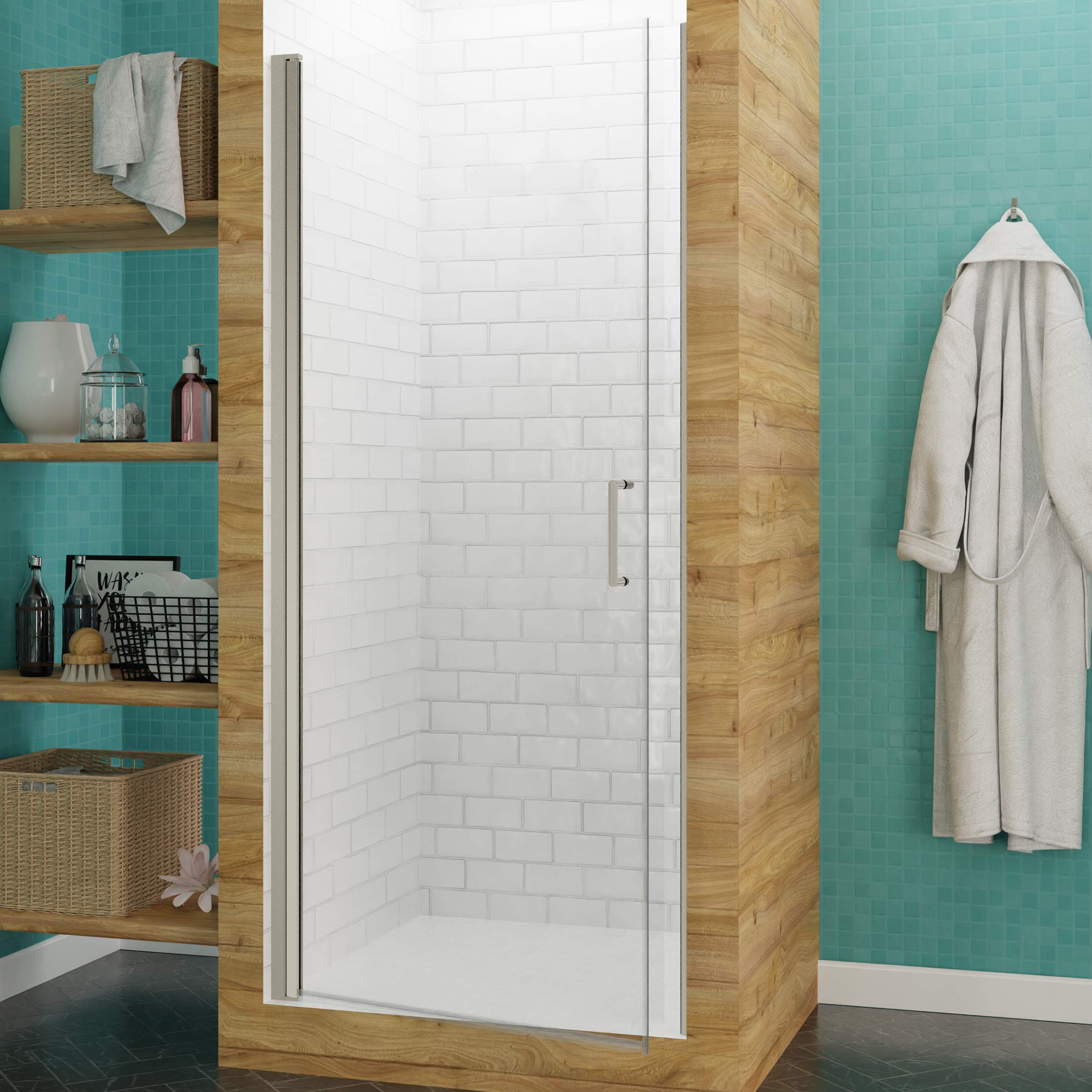Brushed Nickel Semi-Frameless Shower Door - 72x29 Inch Water Repellent Glass for Bathroom