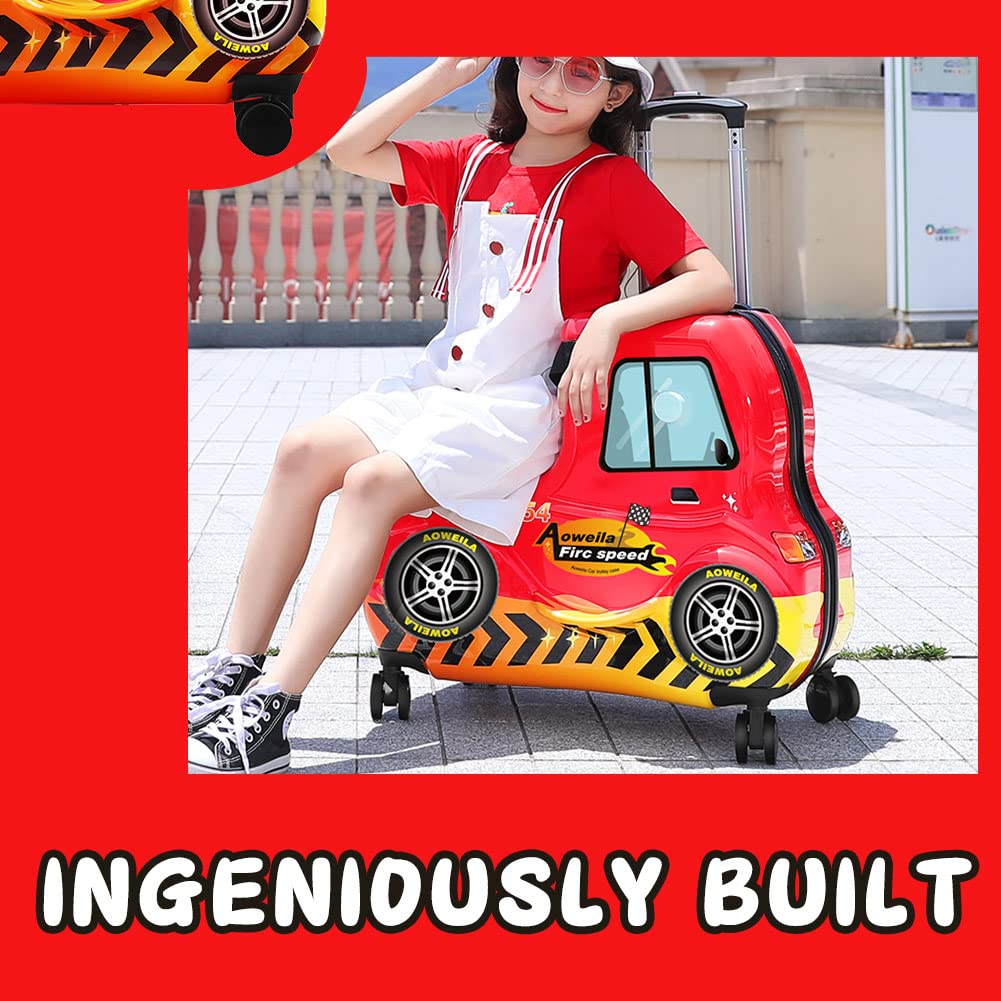 24 Inch Kids Ride-On Suitcase with Wheels & Password Lock - Fun Red Car Rolling Luggage for Children Travel | Perfect for Airports, Road Trips & Family Vacations