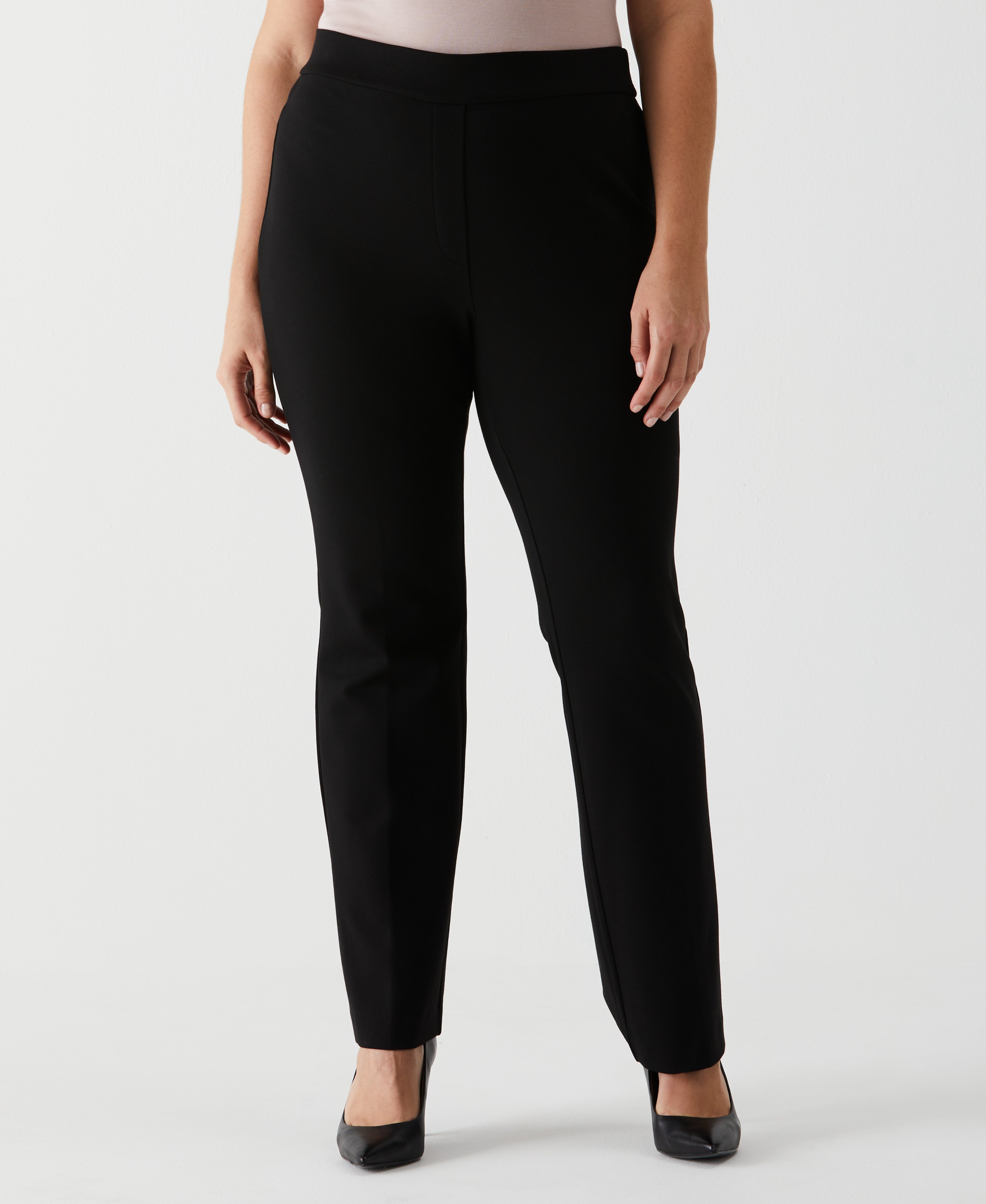 Plus Size Ponte Knit Bootcut Pull On Pants for Women - Stretchy Comfortable Work Pants for Office & Business Casual Wear