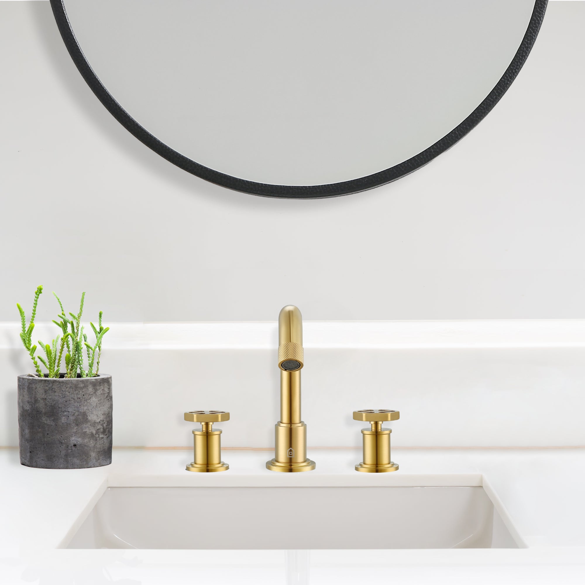 Ancona Industria Brushed Titanium Gold Widespread Bathroom Faucet - Hexagonal Two Handle 3 Hole Design for Modern Vanities | Perfect for Master Bathrooms, Powder Rooms & Guest Suites