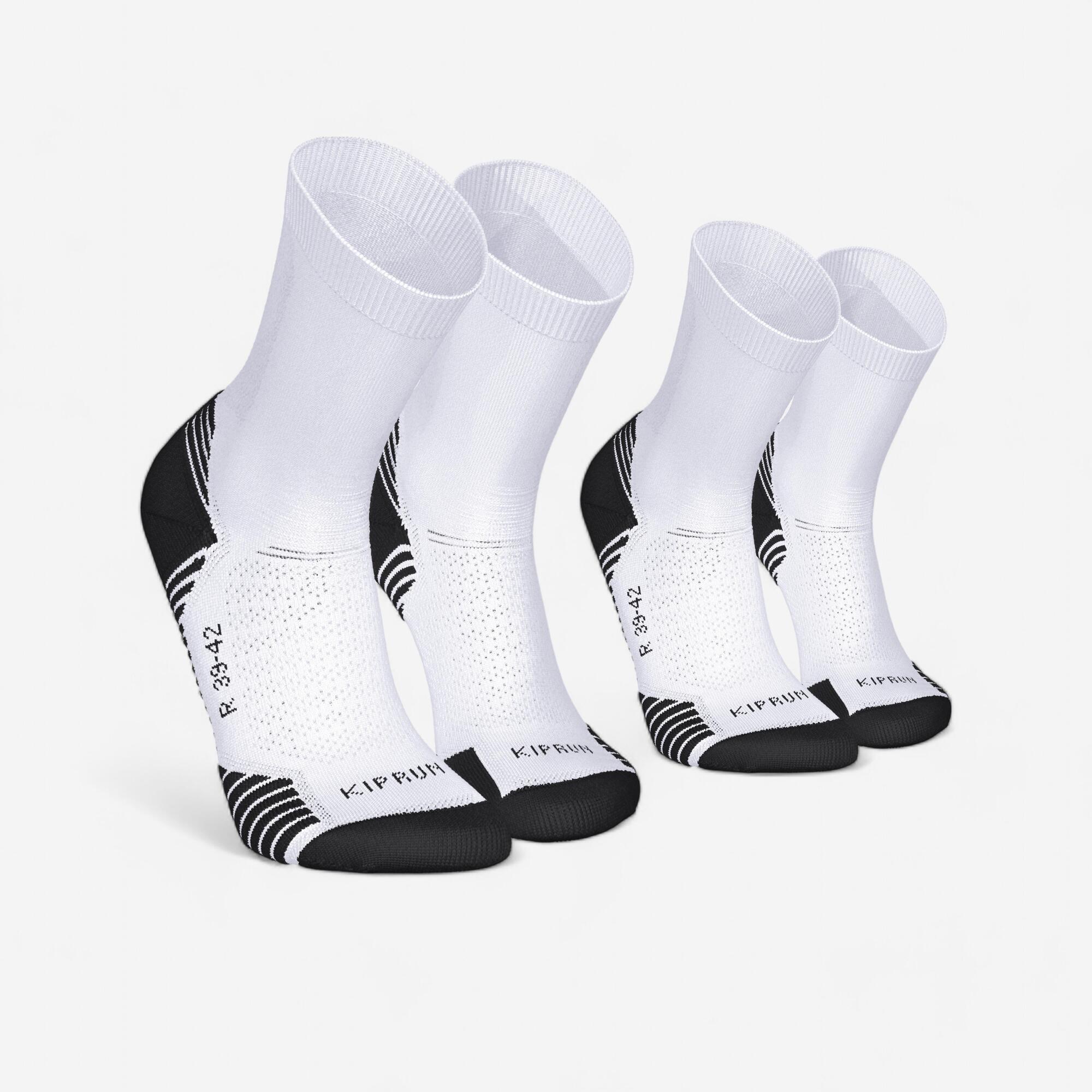 Kiprun Run 500 Thick Mid Calf Running Socks - 2 Pack for Men & Women - Perfect for Marathon, Trail Running & Cold Weather Training