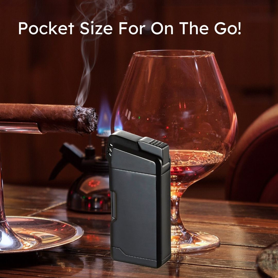 Visol Epirus Soft Flame Pipe Lighter - Black | Windproof Butane Refillable Lighter for Cigars, Pipes & Tobacco | Perfect for Outdoor Use, Camping & Travel