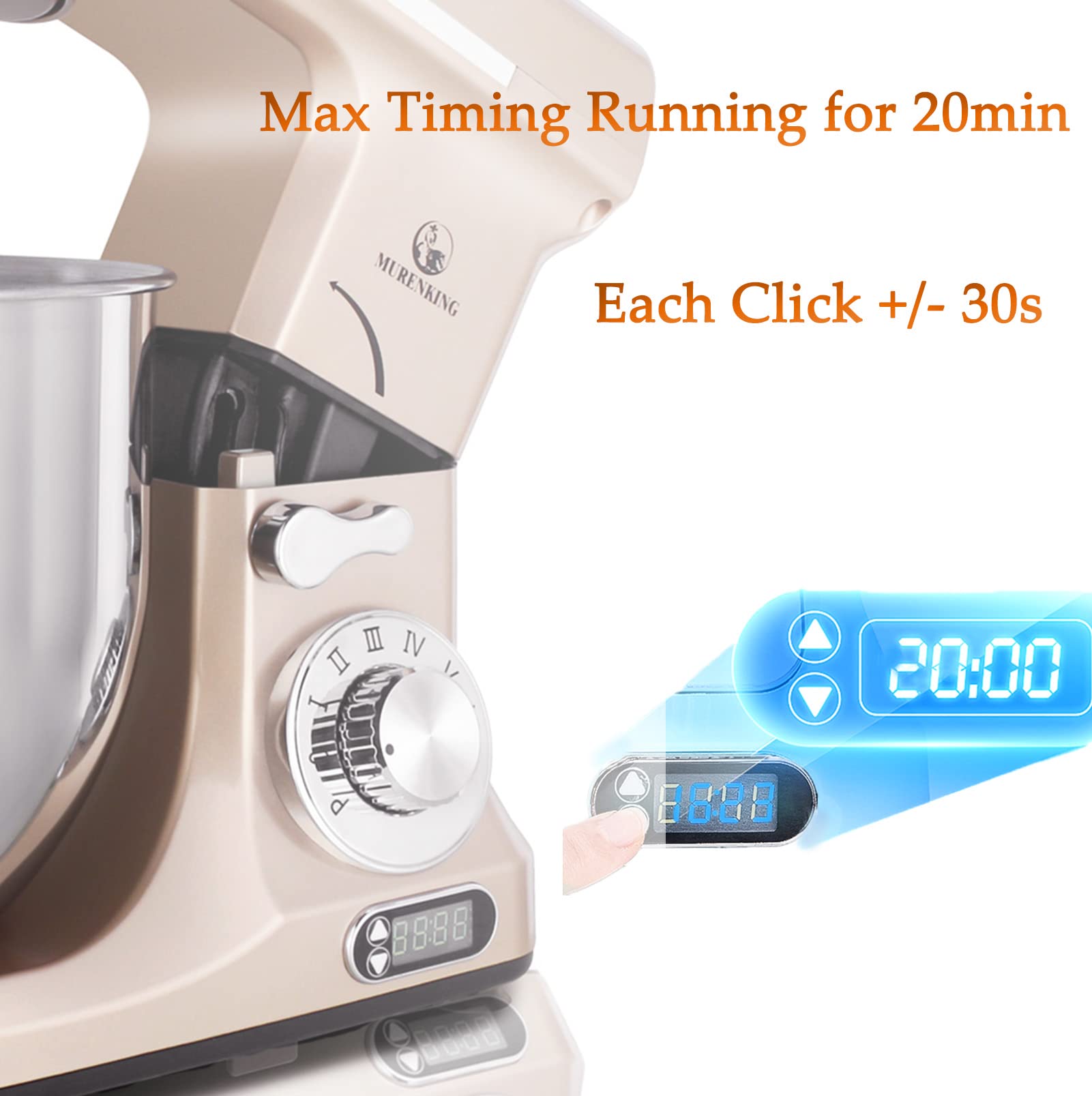 Professional 6-Qt Stand Mixer with Timer - 500W 6-Speed Tilt-Head Electric Kitchen Mixer, MK37 Model (Champagne) - Perfect for Baking, Dough Kneading & Cake Decorating