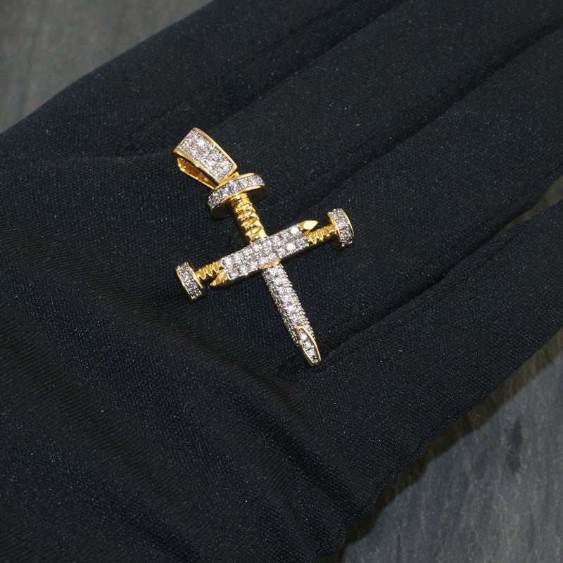 14K Gold Mini Nail Cross Pendant with CZ Stones - Elegant Religious Jewelry for Women, Perfect for Daily Wear, Gifts & Special Occasions