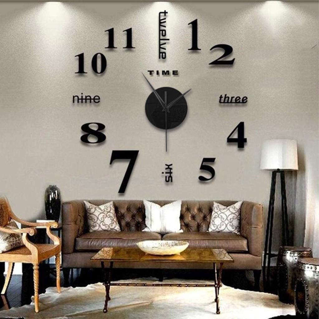 Large Digital Wall Clock - Frameless DIY Modern 3D Mirror Wall Clock Kit for Home, Living Room, Bedroom & Office Decor (Black) | Perfect for Home Décor, Office Timekeeping & Wall Decoration