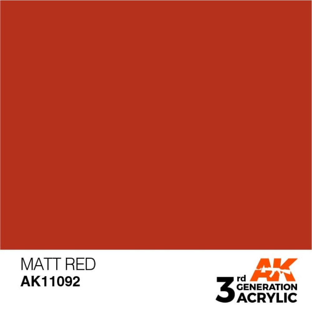 AK Interactive AK11092 Matt Red Acrylic Paint - 17ml Bottle (3rd Gen) for Scale Models, Miniatures & DIY Crafts - Perfect for Warhammer, Gundam & Model Kits Painting