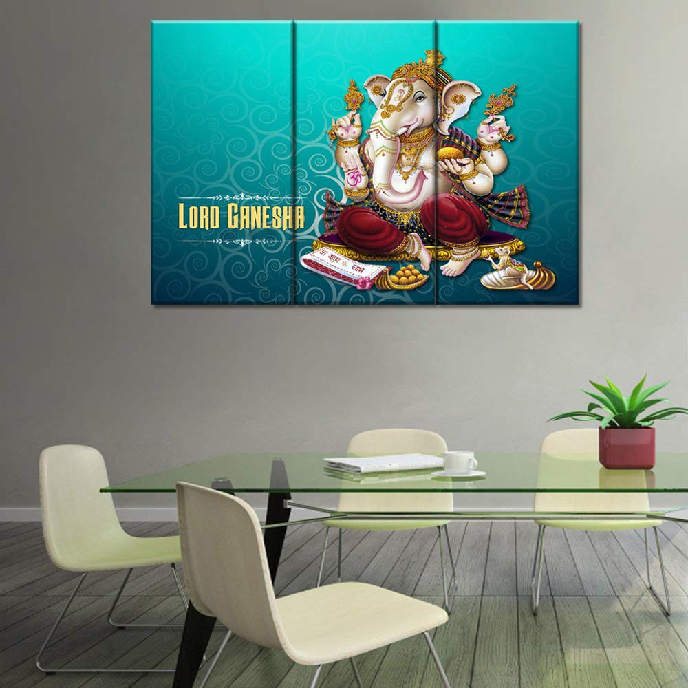 Modern Lord Ganesha Wall Art Set - 3 Piece Framed Indian God Decor for Living Room, Bedroom & Office - Ready to Hang Home Wall Decorations (20x40 inch Each) - Perfect for Meditation Spaces, Yoga Rooms & Spiritual Home Decor
