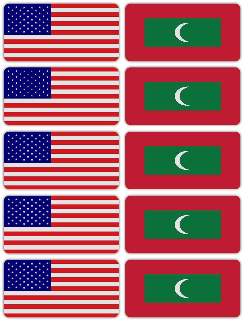 3M Reflective Maldives and US Flag Stickers (Pack of 10) - High Visibility Safety Decals for Hard Hats, Laptops, Bikes & Toolboxes - Perfect for Night Safety, Work Zones and Outdoor Adventures