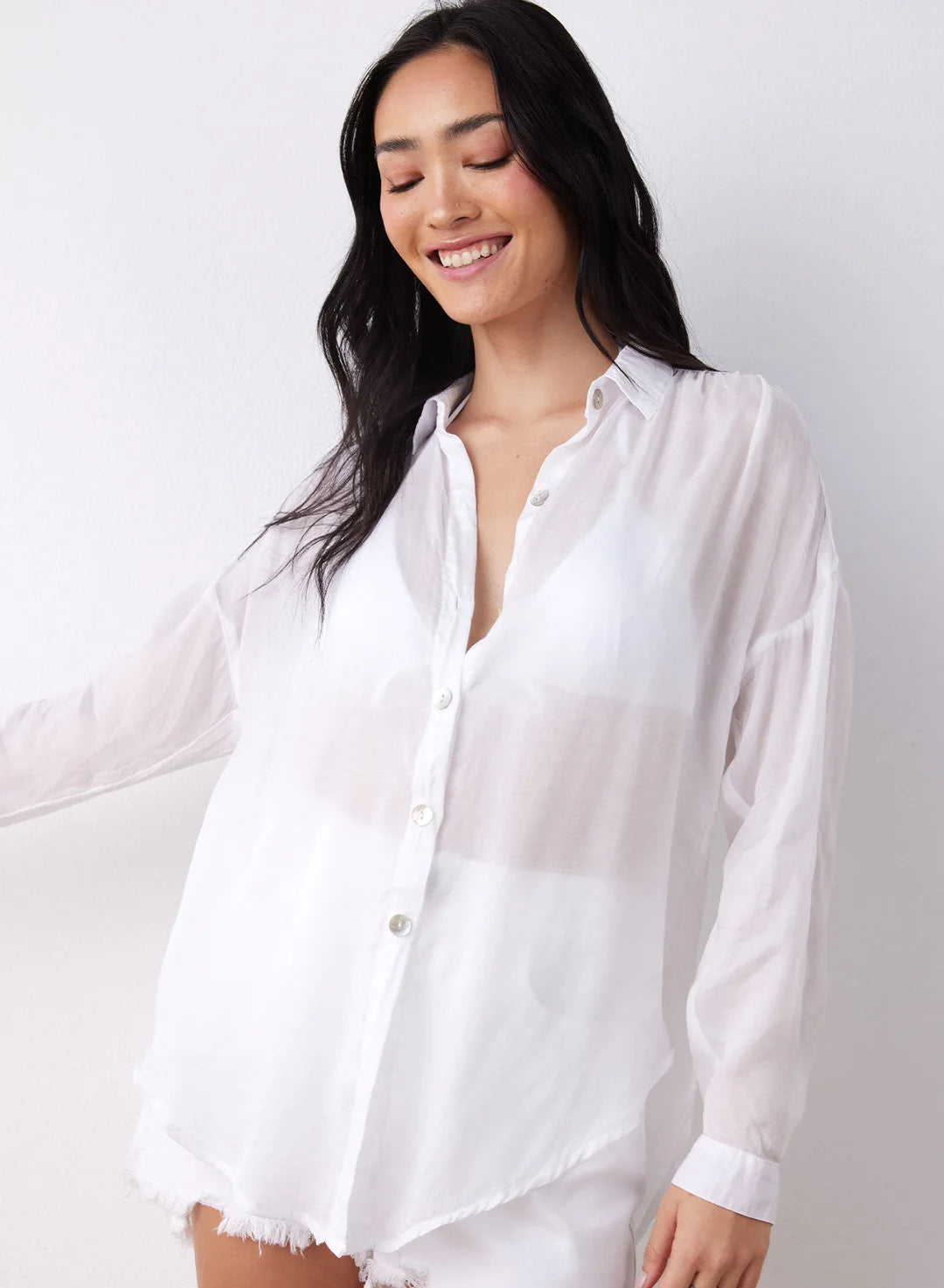 Flowy White Beach Shirt for Women - Lightweight Cover Up for Summer Vacations, Poolside Lounging & Tropical Getaways