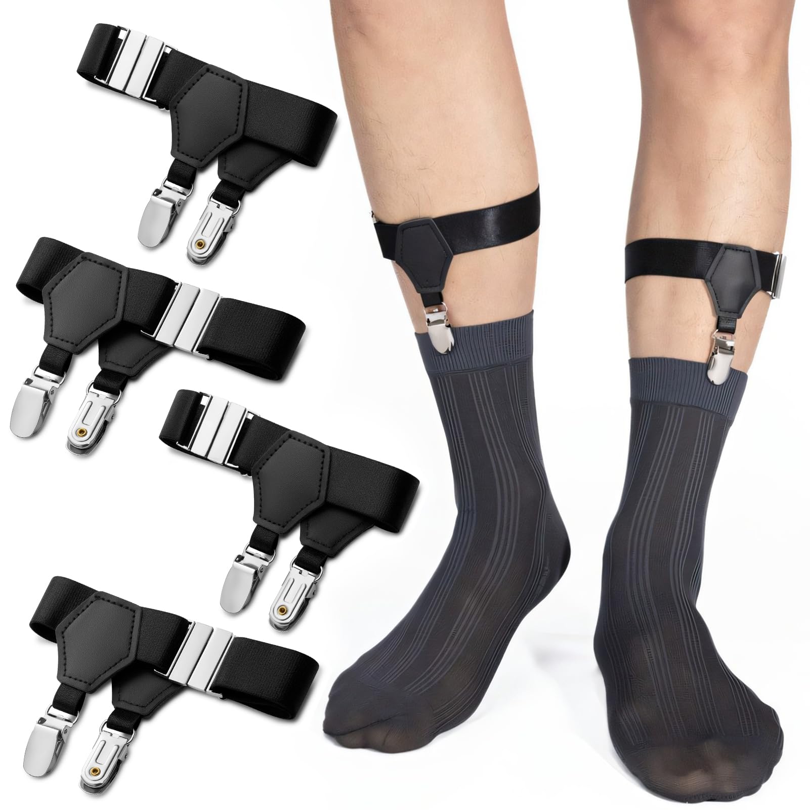 STAY GENT Sock Suspenders for Men & Women - Non-Slip Garter Clips, Adjustable Elastic Straps - Perfect for Dress Socks, Business Attire, Wedding & Daily Wear - Keep Socks in Place All Day