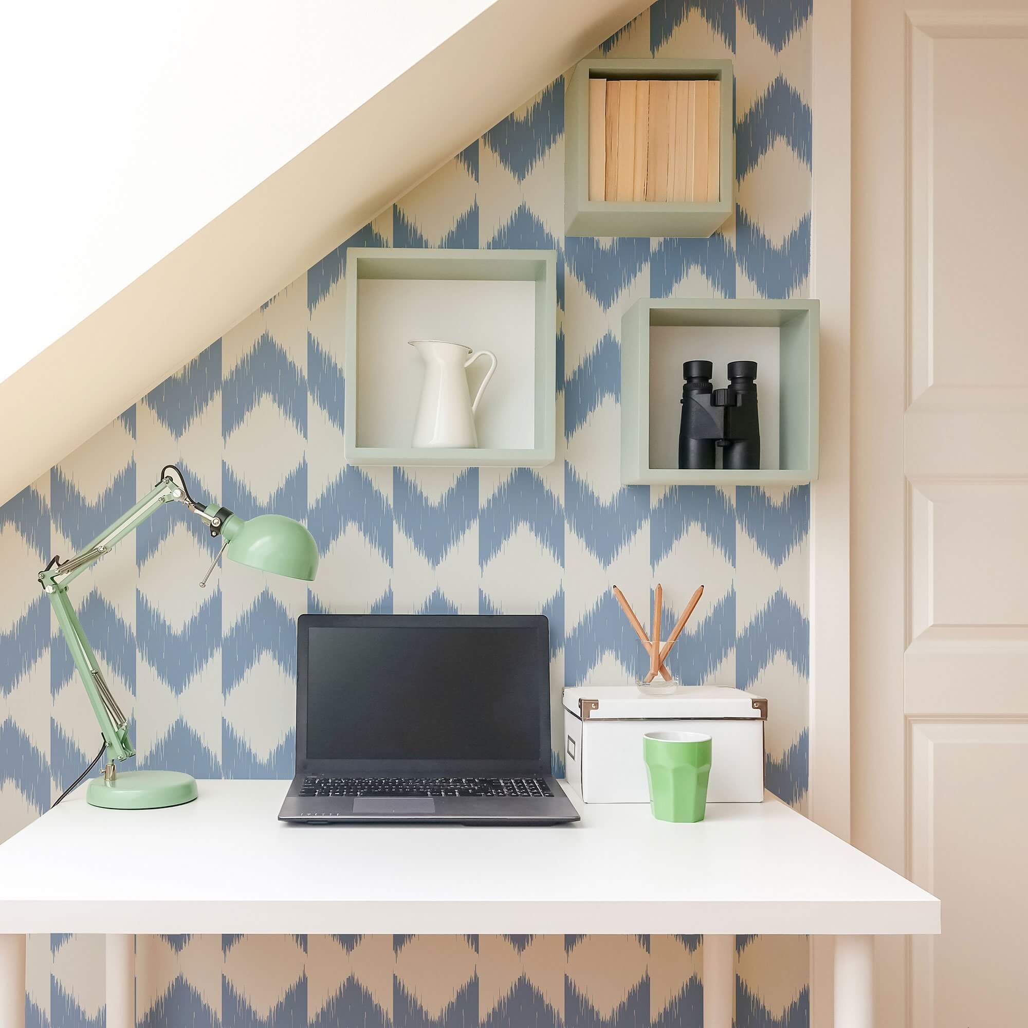 Blue Ikat Geometric Peel and Stick Removable Wallpaper 5475 - Self-Adhesive Wall Decor for Bedroom, Living Room & Nursery - Easy to Install & Remove