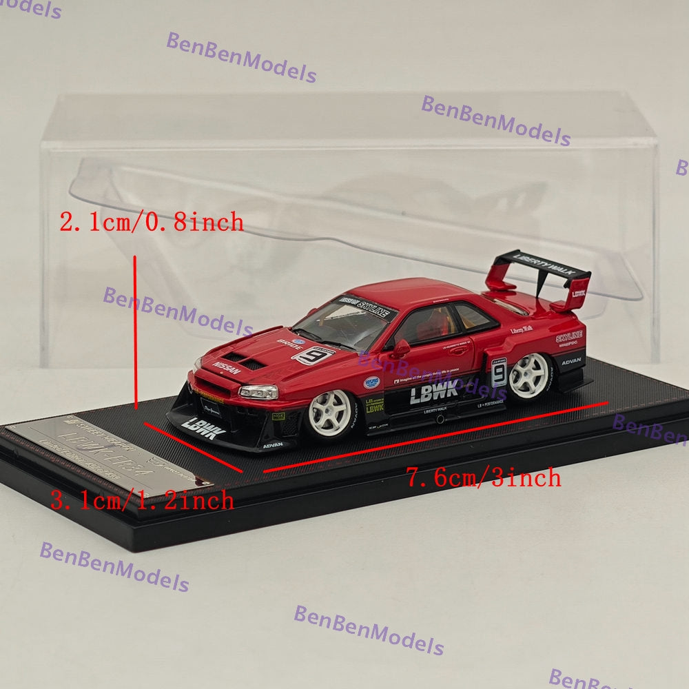 1:64 Scale LBWK GTR ER34 #9 Red Open Version Diecast Model Car - Collectible Street Weapon for Display & Racing Scenes