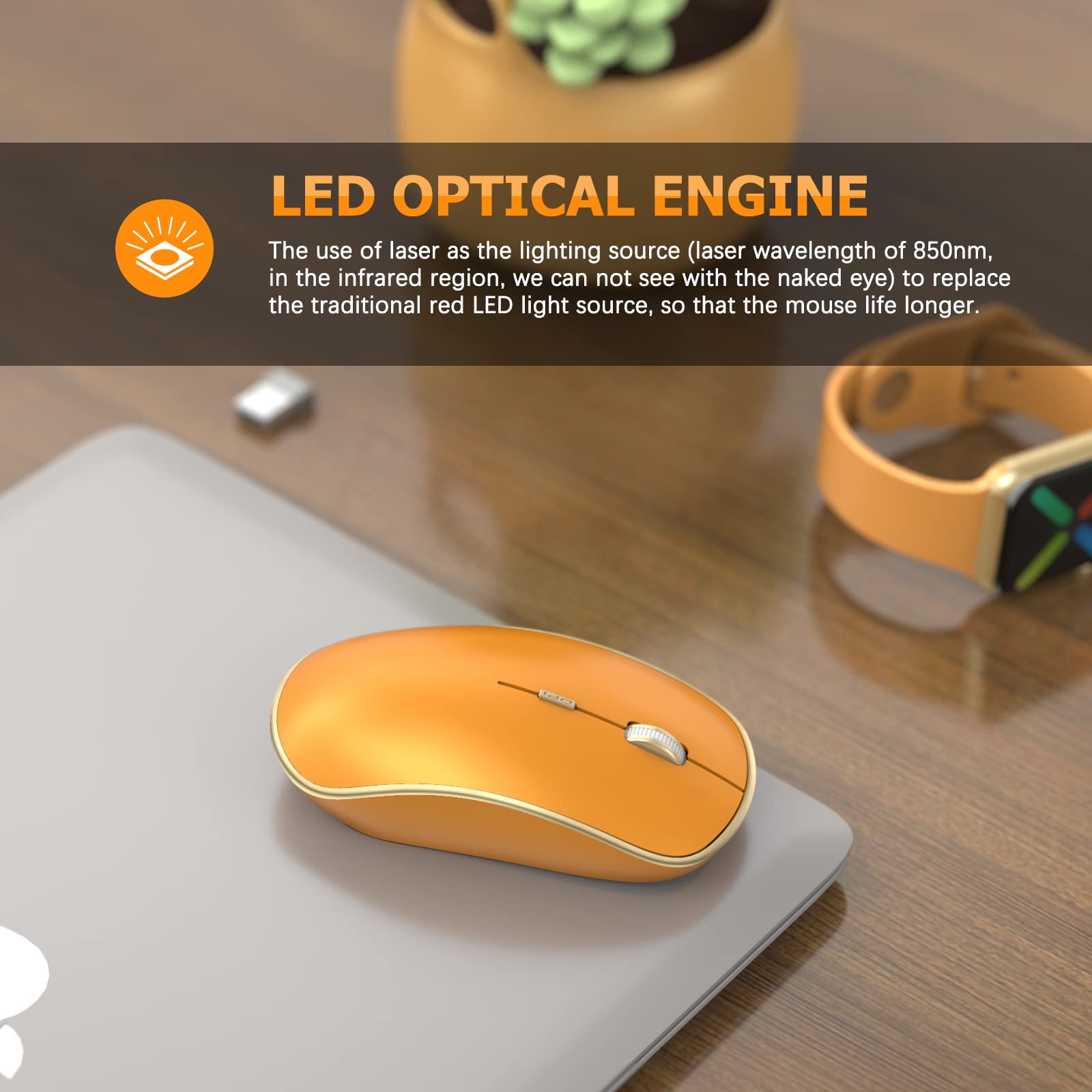 JOYACCESS J 2.4G Wireless Mouse - Silent Click, 3200 DPI Adjustable, Ergonomic Travel Mouse for Laptop, Chromebook, Mac, PC (Orange) - Perfect for Office, Home & Travel Use