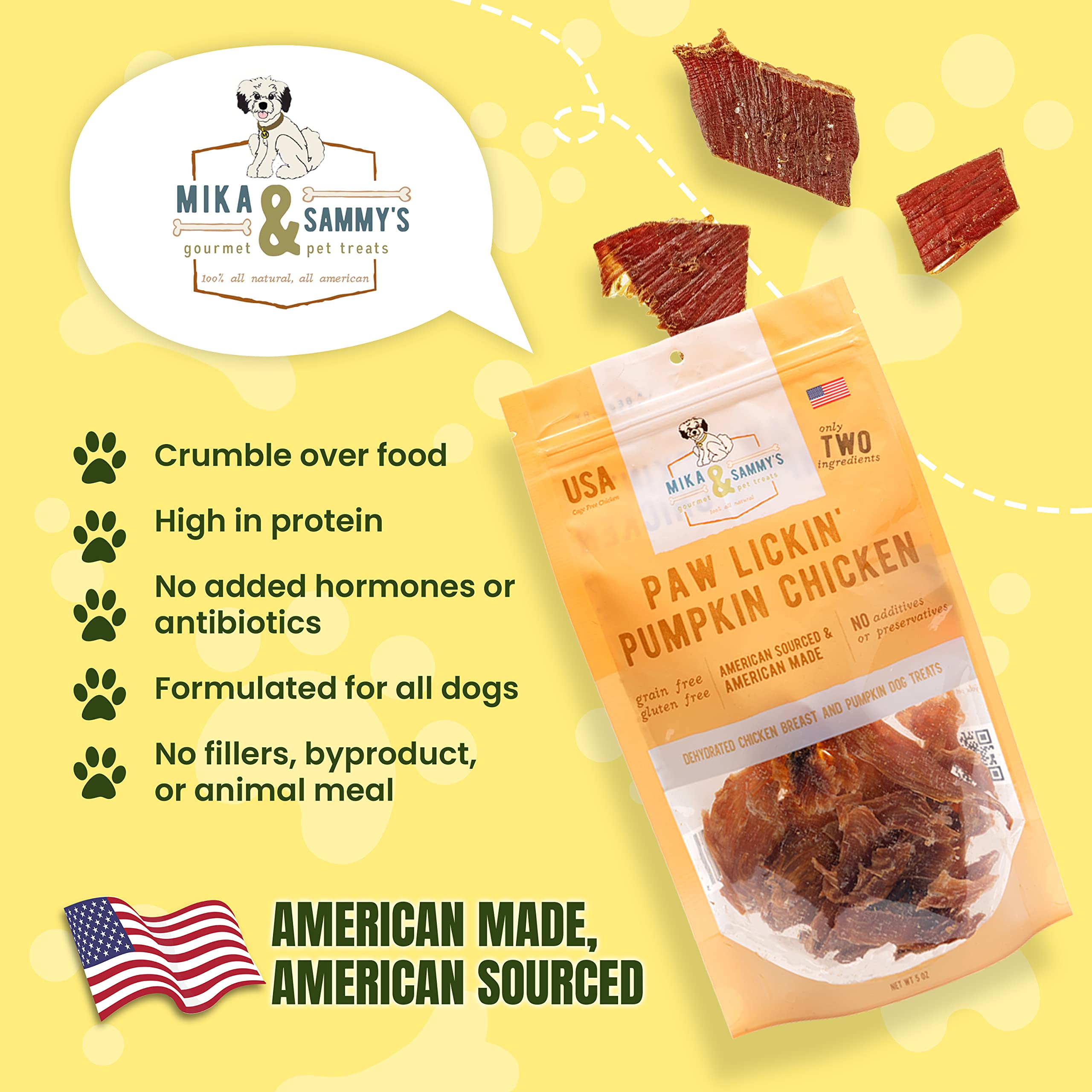 Premium Natural Chicken Jerky Dog Treats - Cage-Free, No Additives, Made in USA | Nutritious & Delicious Gourmet Snacks for Dogs - Perfect for Training, Rewards & Bonding (Mika & Sammy's Pumpkin Chicken, 5 oz)