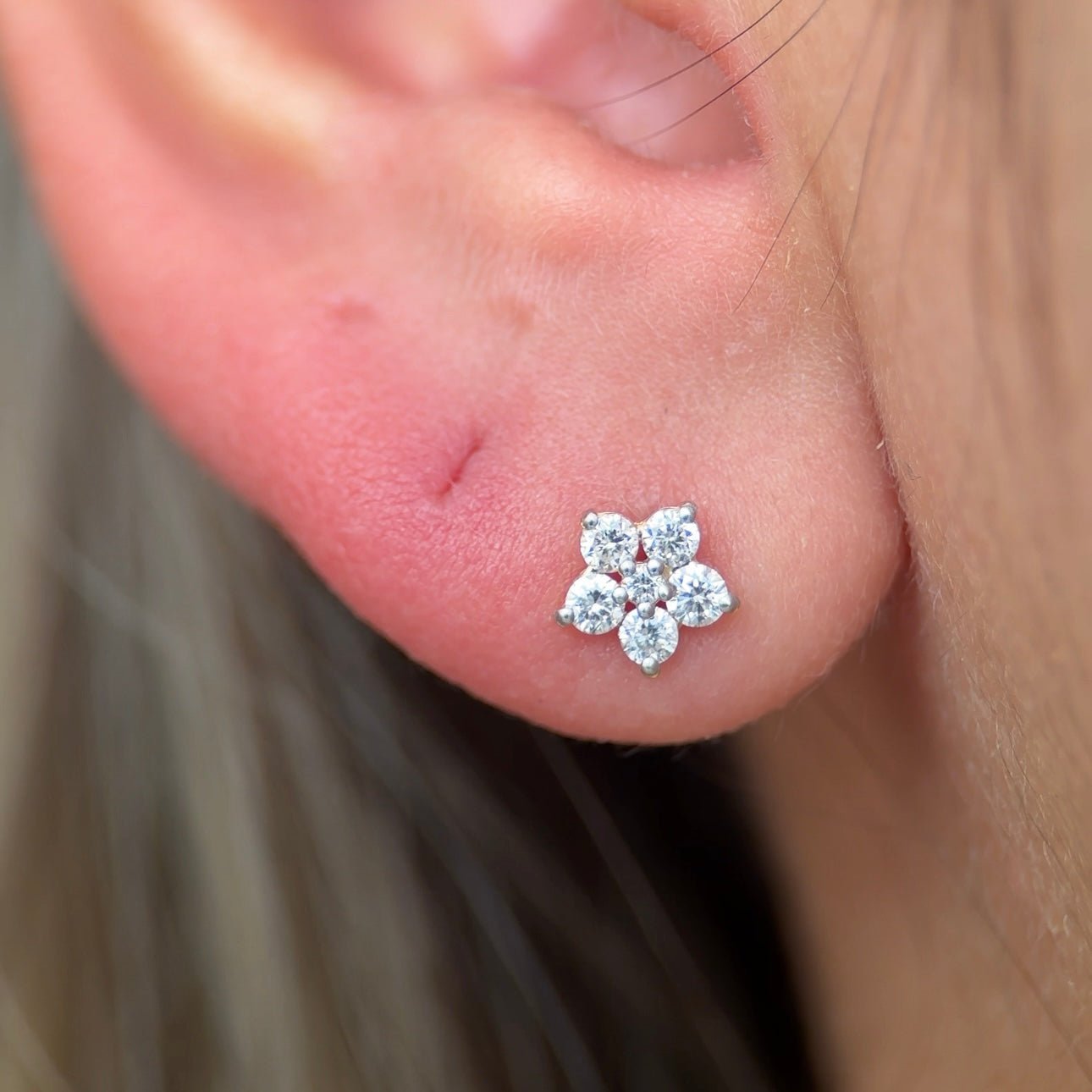 14k Yellow Gold Six Round Diamond Flower Stud Earrings for Women - Perfect for Weddings, Parties & Everyday Elegance