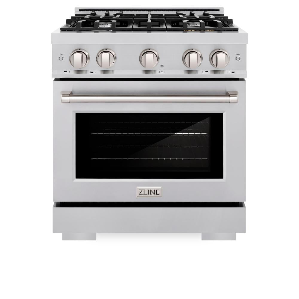 ZLINE 30-inch 4.2 cu.ft Dual Fuel Range with 4-Burner Gas Cooktop & Electric Convection Oven - Satin Stainless Steel (HDRS 30) | Professional Kitchen Appliance for Home Chefs & Cooking Enthusiasts | Perfect for Baking, Roasting & Family Meals