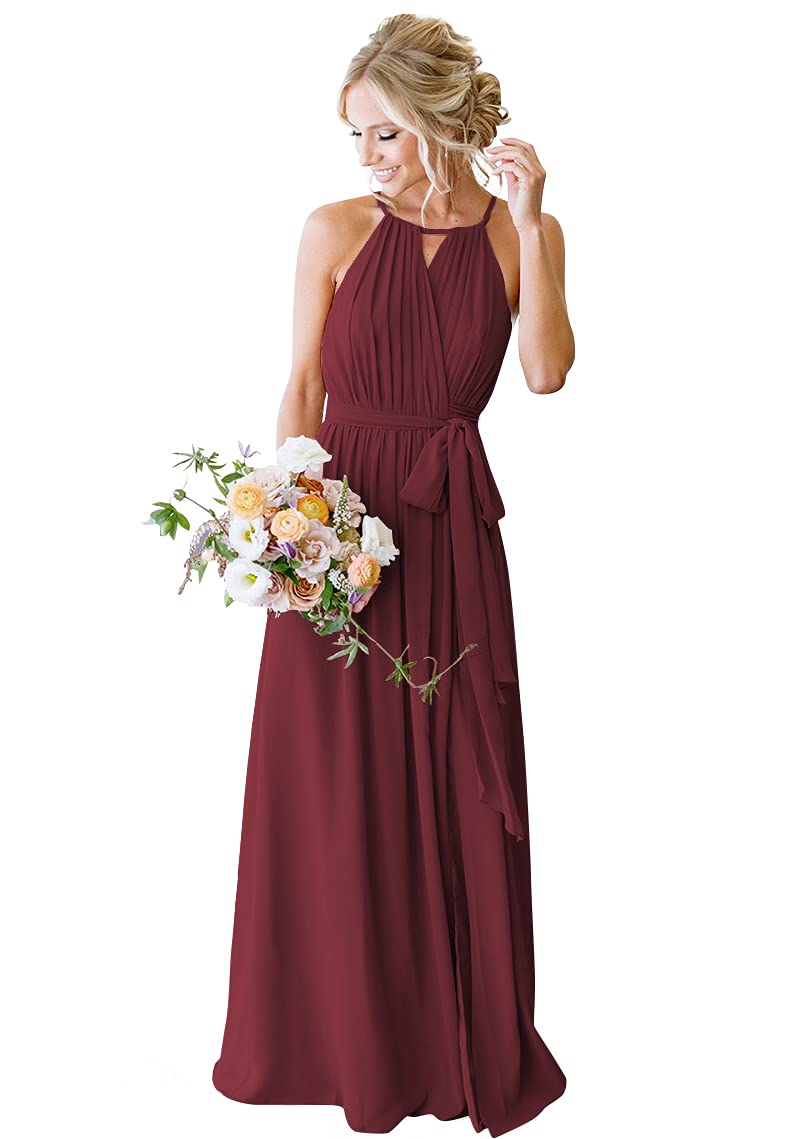 Elegant Chiffon Halter Bridesmaid Dresses for Women - Long A-Line Formal Gown with Pleated Detail (CYM032) | Perfect for Weddings, Proms, and Special Occasions
