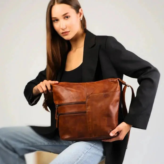 Premium Genuine Leather Shoulder Bag for Women - Stylish Crossbody Purse with 2 Secure Zip Pockets | Perfect for Work, Travel & Everyday Use