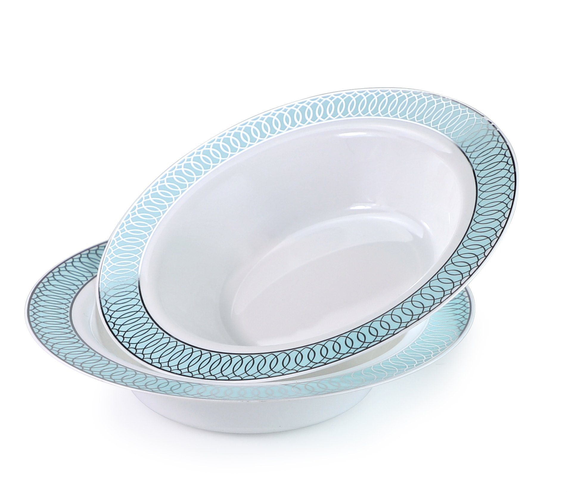 240 Pack Disposable Plastic Bowls for Wedding & Party - 12 oz Soup Bowls in White, Blue & Silver | Elegant Tableware for Catering, Events & Home Use