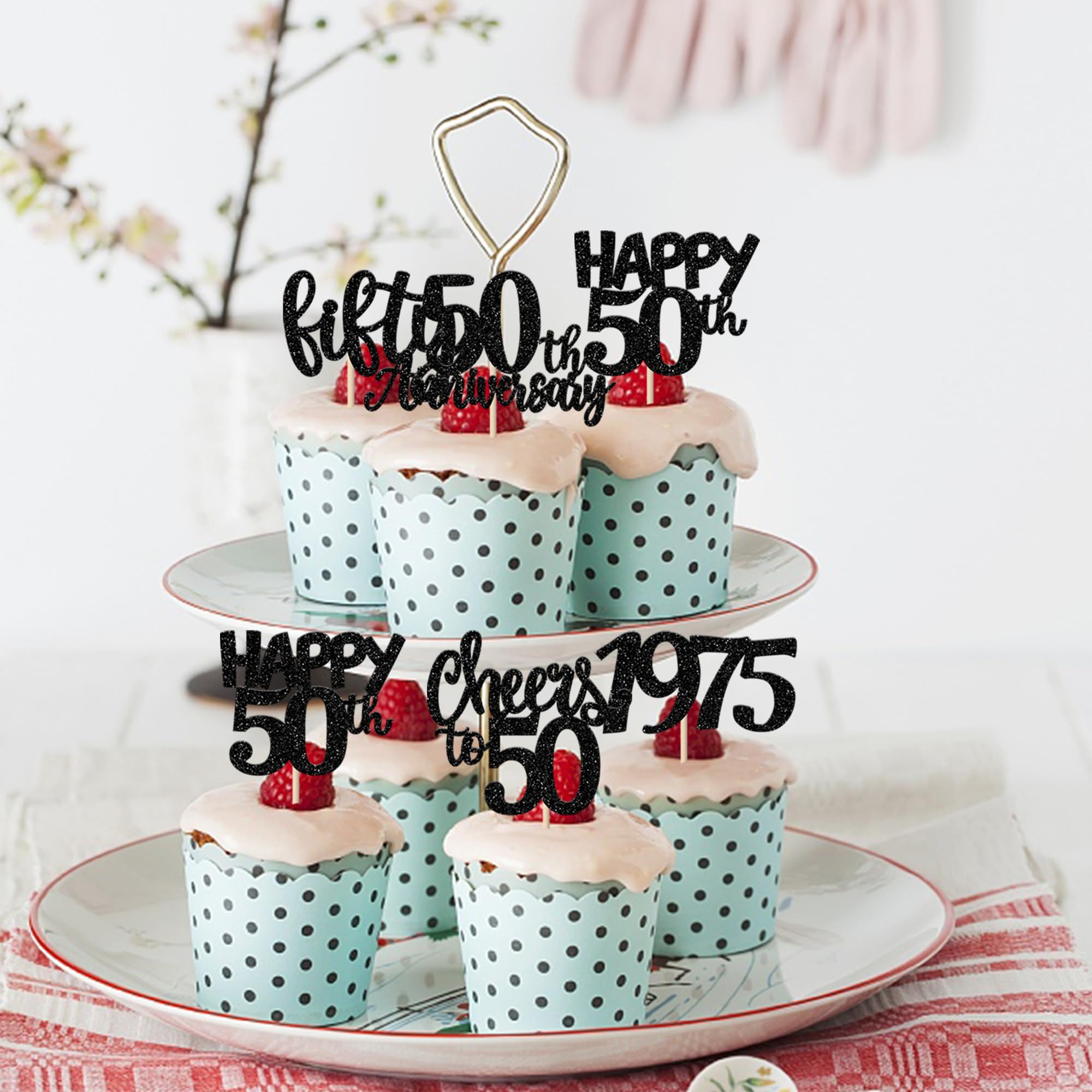 30 Pack Happy 50th Birthday Cupcake Toppers - Glitter 'Fifty Since 1975' Cake Decorations for 50th Anniversary Party Supplies (Black) - Perfect for Milestone Celebrations & Retirement Parties