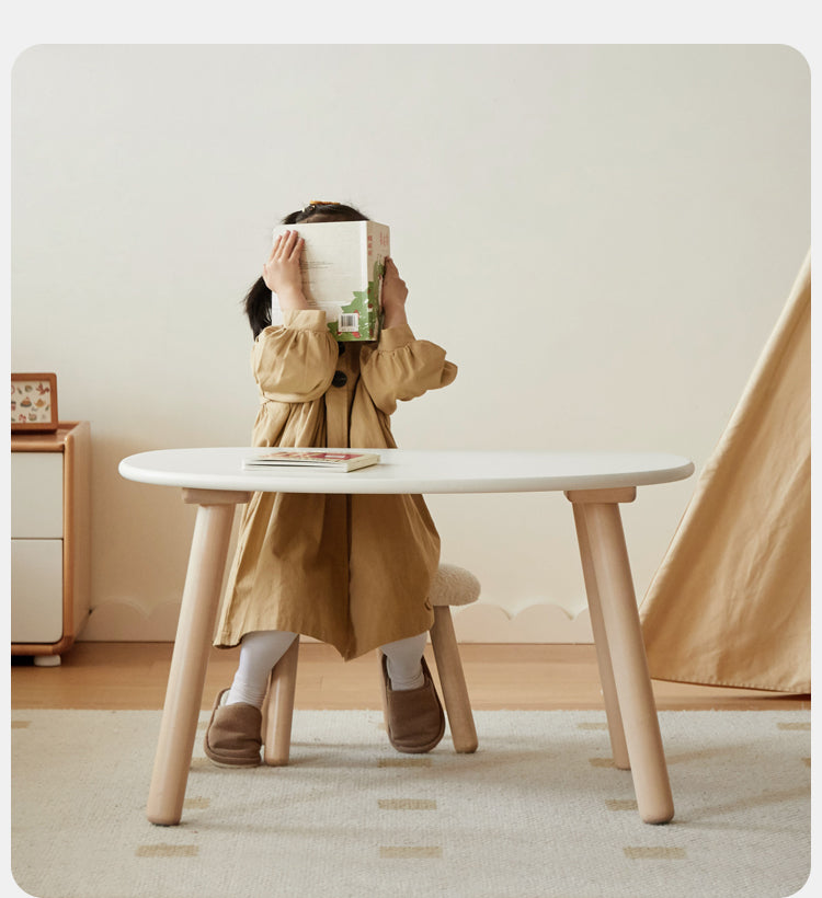Handmade Birch Solid Wood Kids Study Desk - Ergonomic Peanut-Shaped Table for Children's Learning, Writing & Drawing - Perfect for Home, Classroom & Playroom