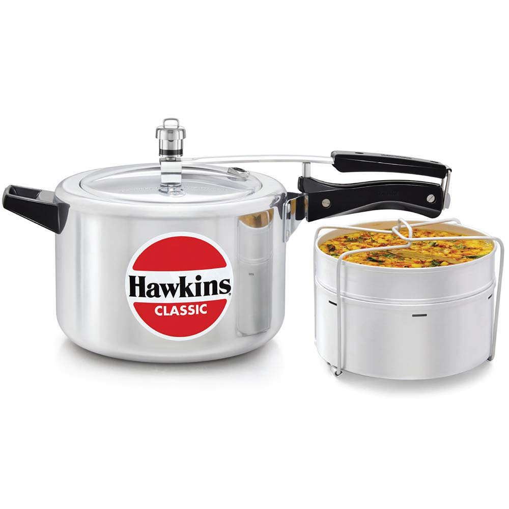HAWKINS CL51 5L Silver Pressure Cooker with Separator - Fast & Safe Cooking for Soups, Stews, and Indian Dishes